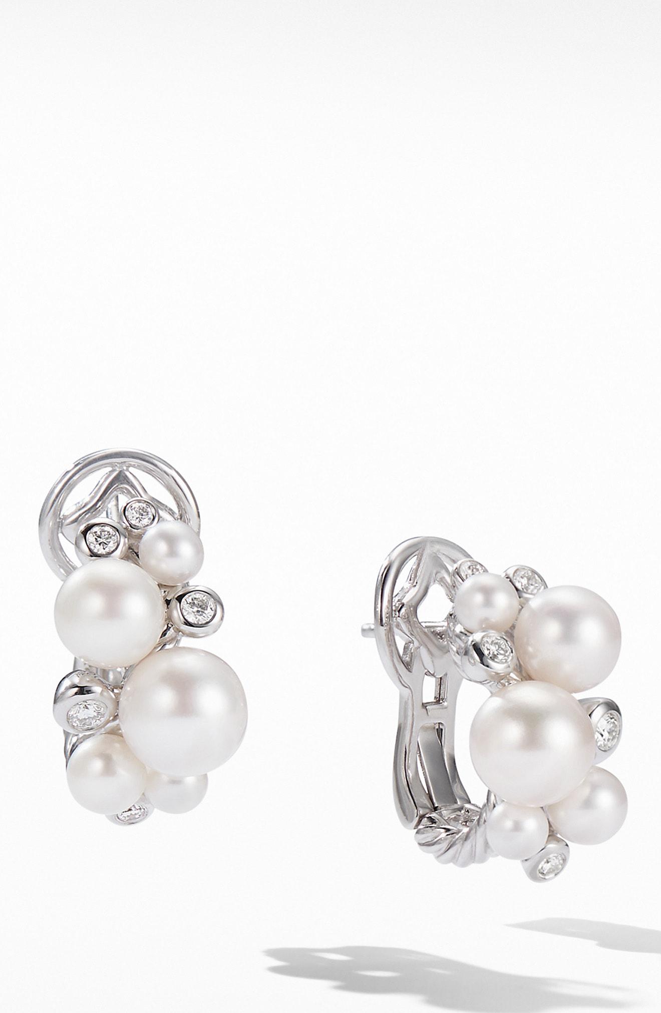 David Yurman  Pearl Diamond Cluster Earrings 