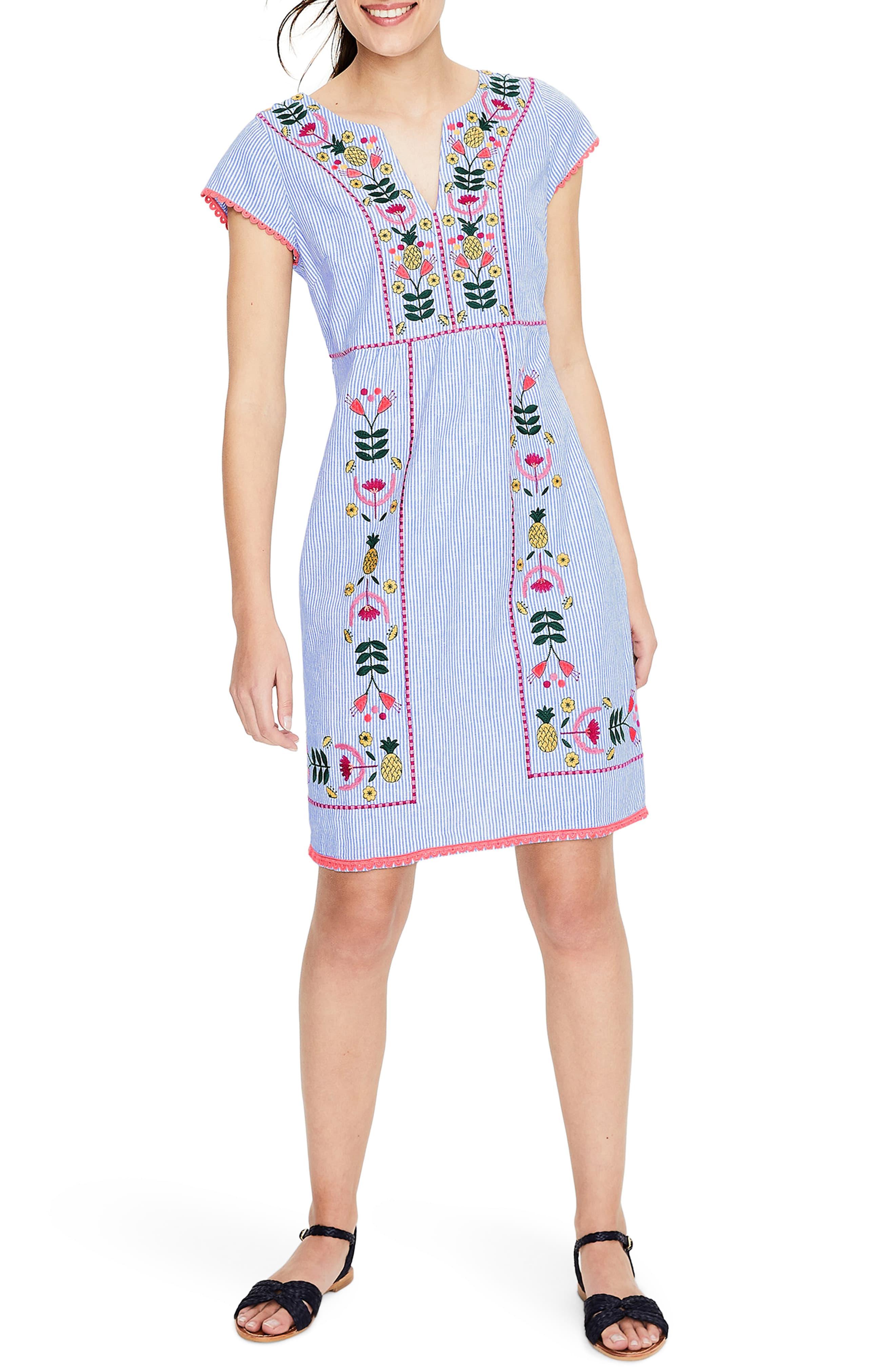 Boden Bea Linen Embroidered Dress in Blue Lyst