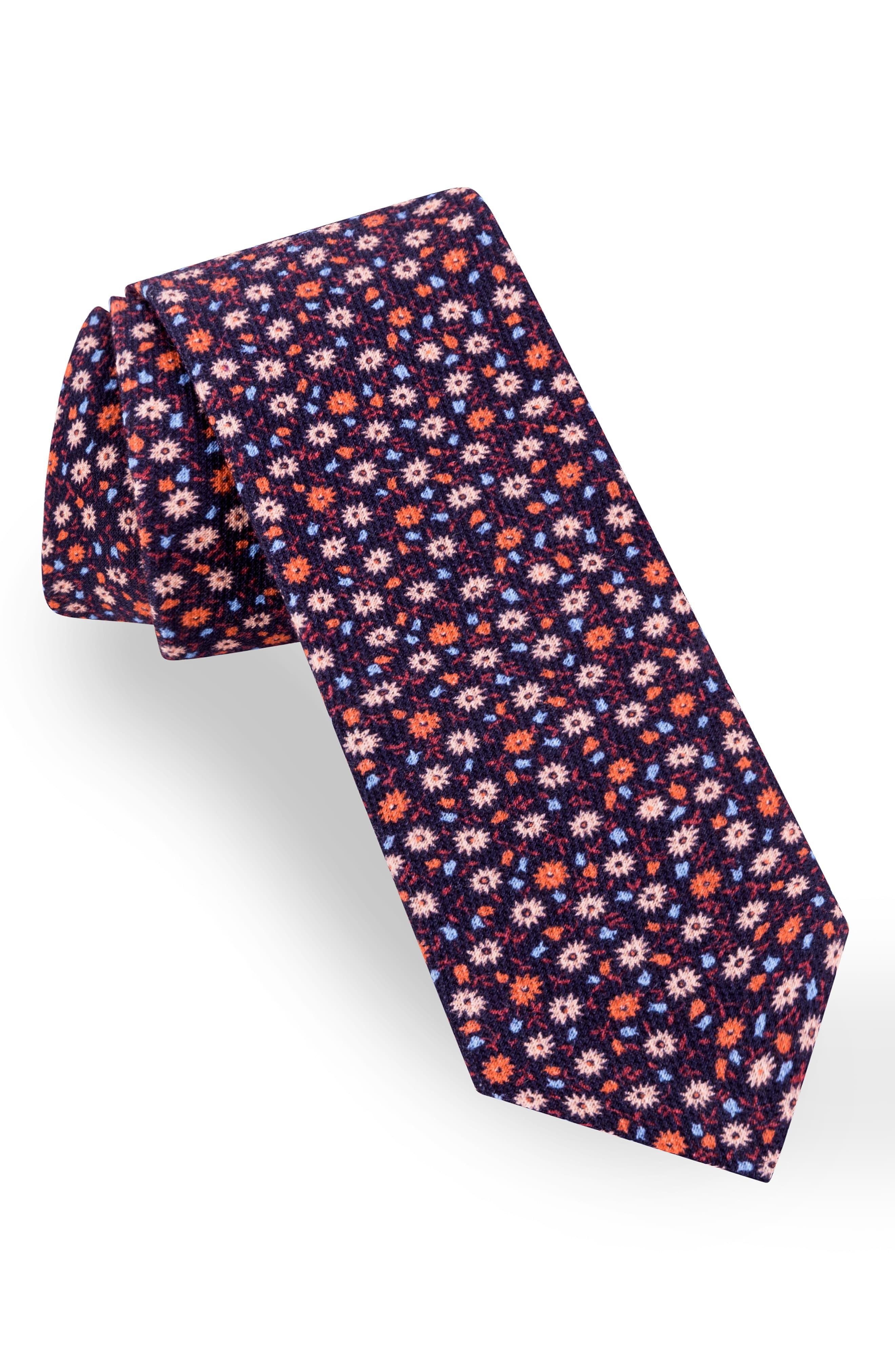Ted Baker Microflower Cotton Tie in Orange for Men - Lyst