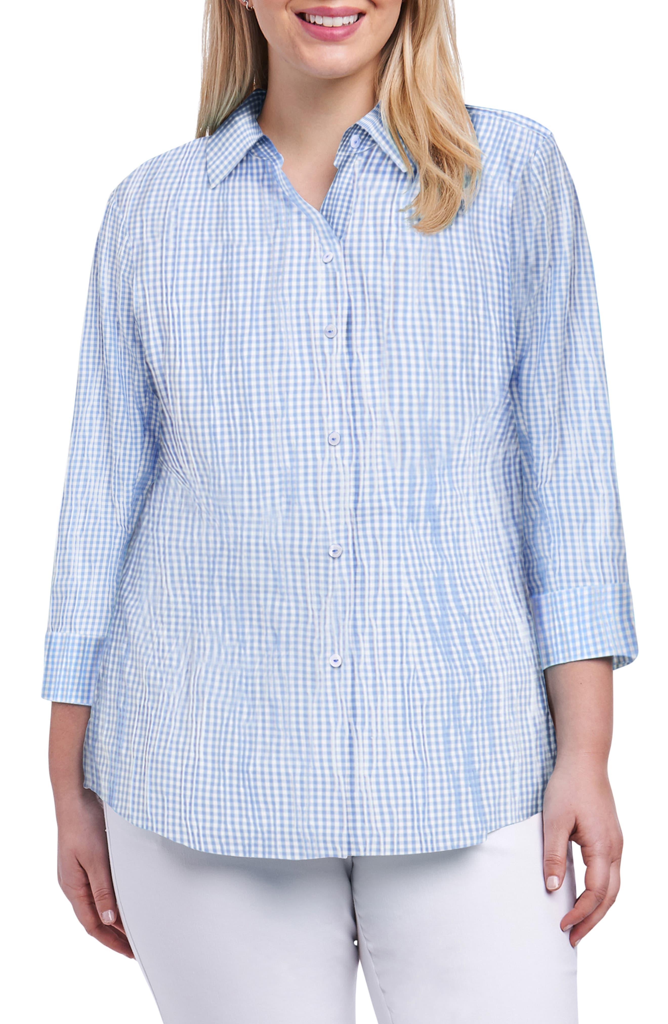 Foxcroft Sue Crinkle Mixed Gingham Shirt in Blue - Lyst