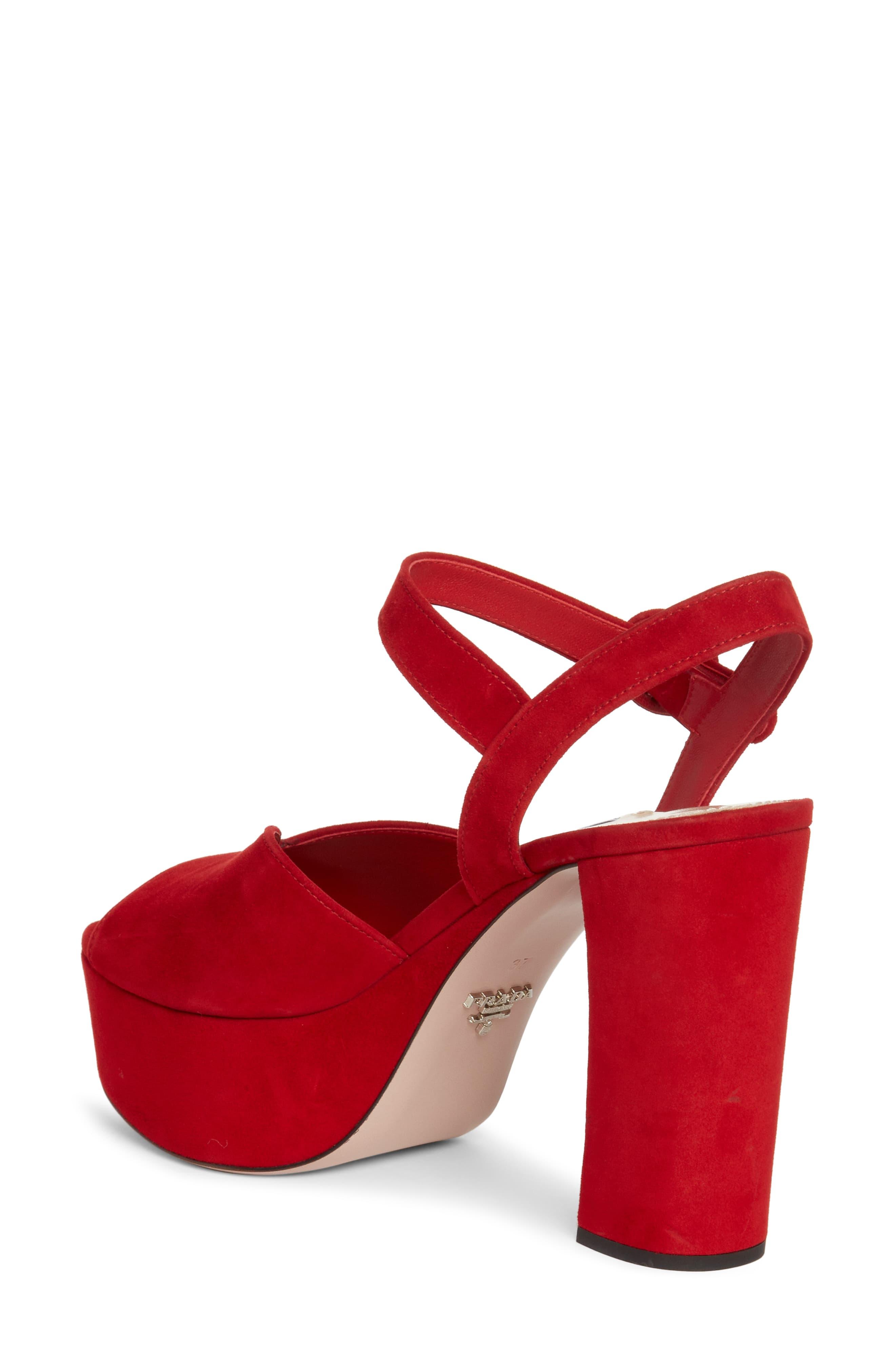 Prada Quarter Strap Platform Sandal in Red - Lyst