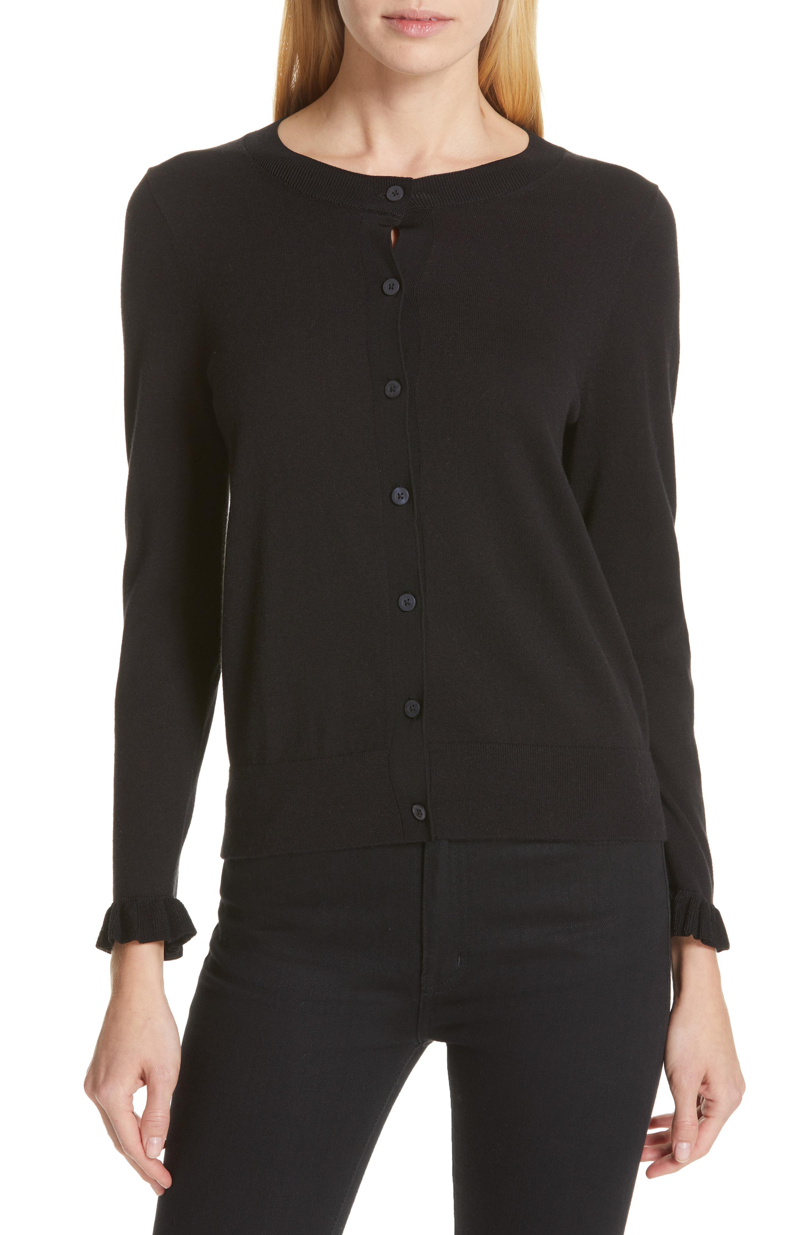 Lyst - Kate Spade Ruffle Cardigan in Black