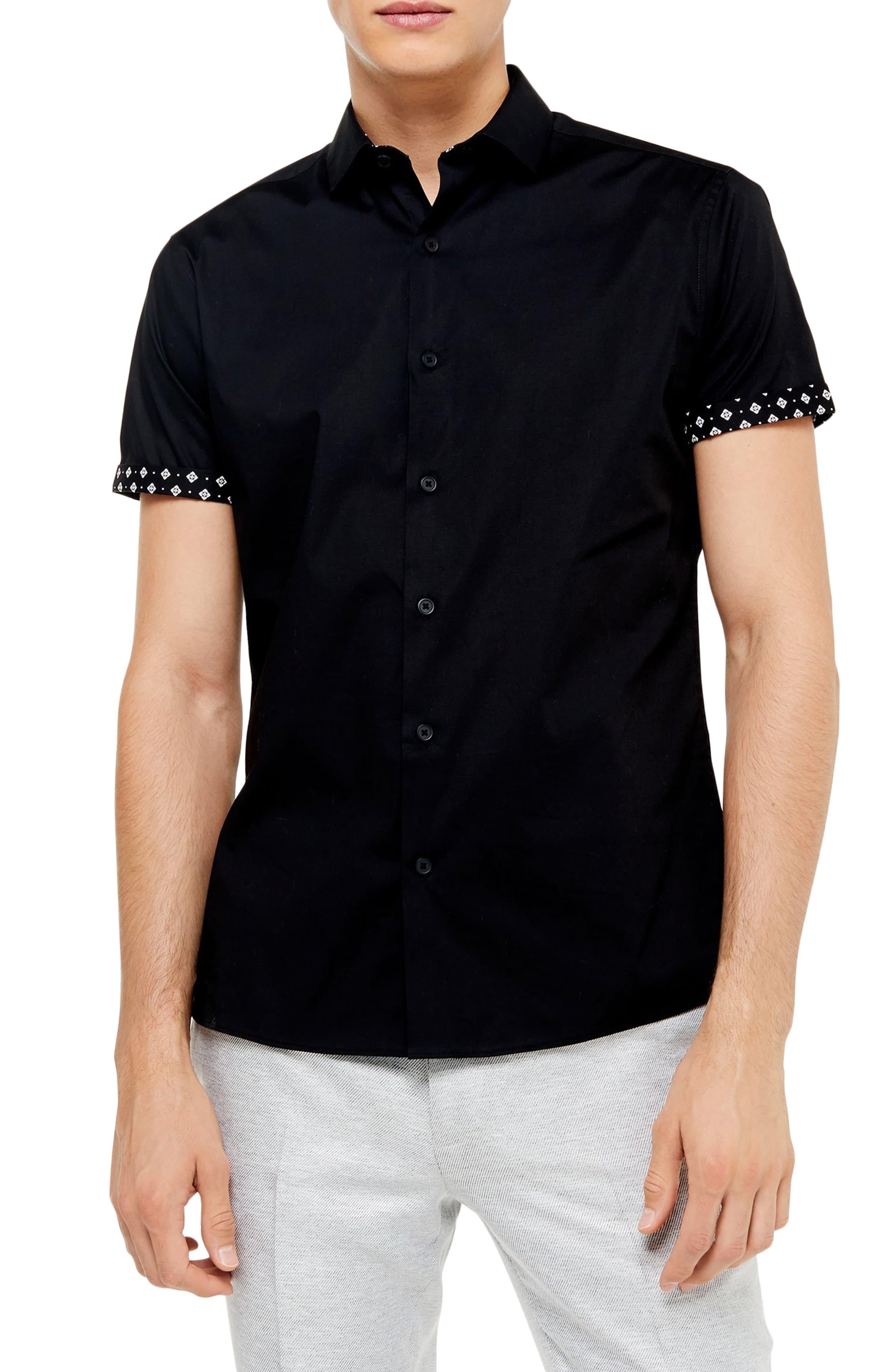 TOPMAN Slim Fit Short Sleeve Button-up Shirt in Black for Men - Lyst