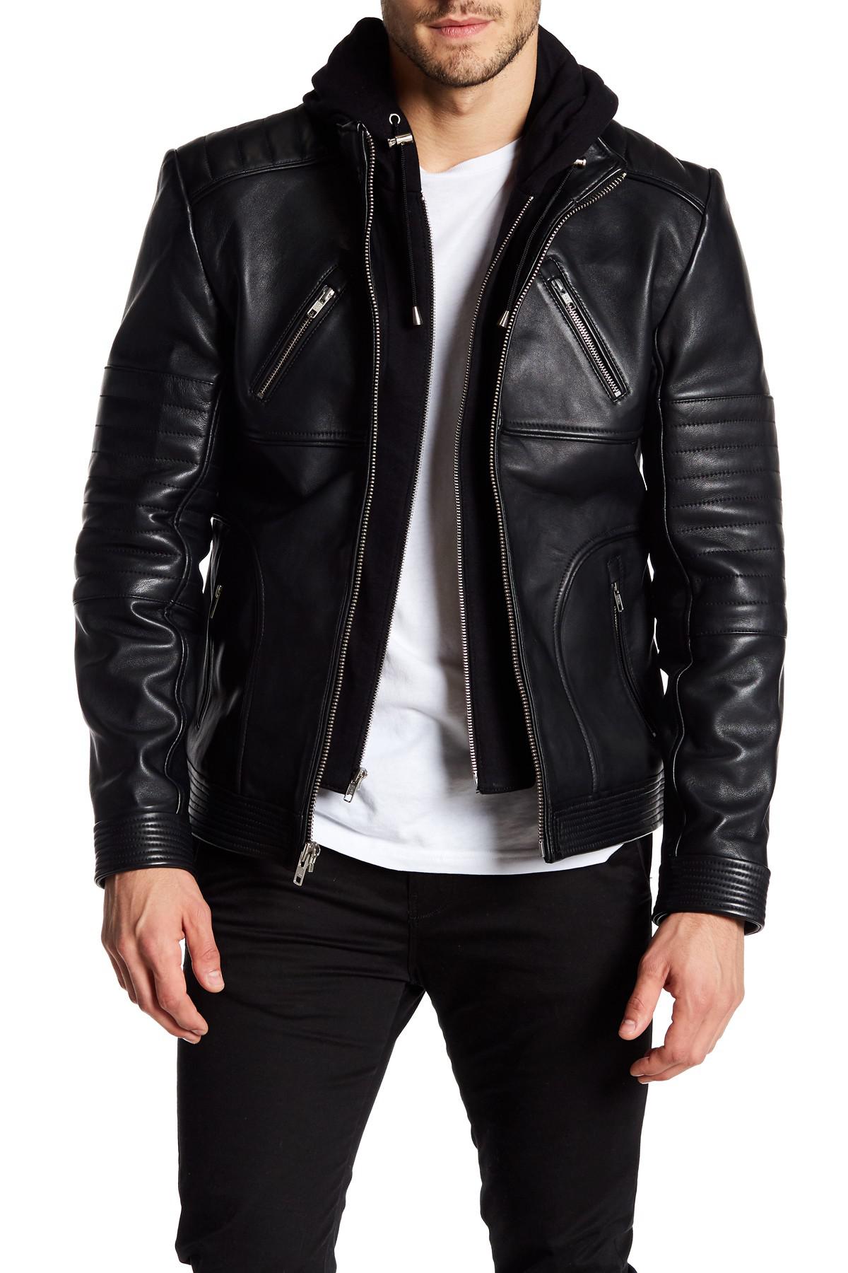 Lamarque Leather Hooded Jacket in Black for Men - Lyst