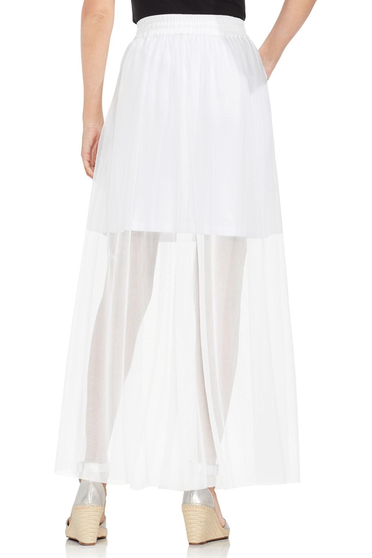 Lyst - Vince Camuto Side Tie Mesh Overlay Maxi Skirt in White - Save 22 ...
