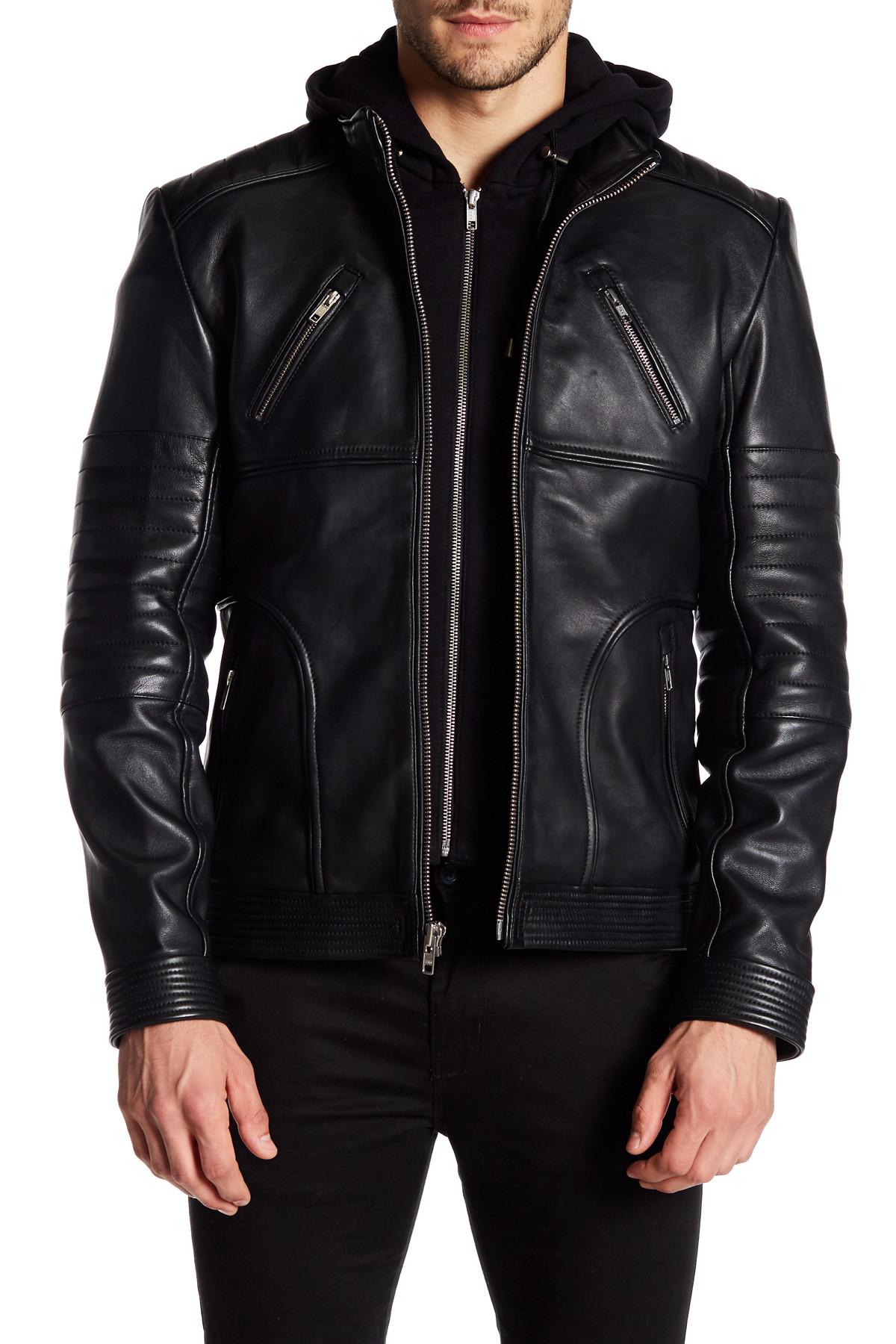 Lamarque Leather Hooded Jacket in Black for Men - Lyst