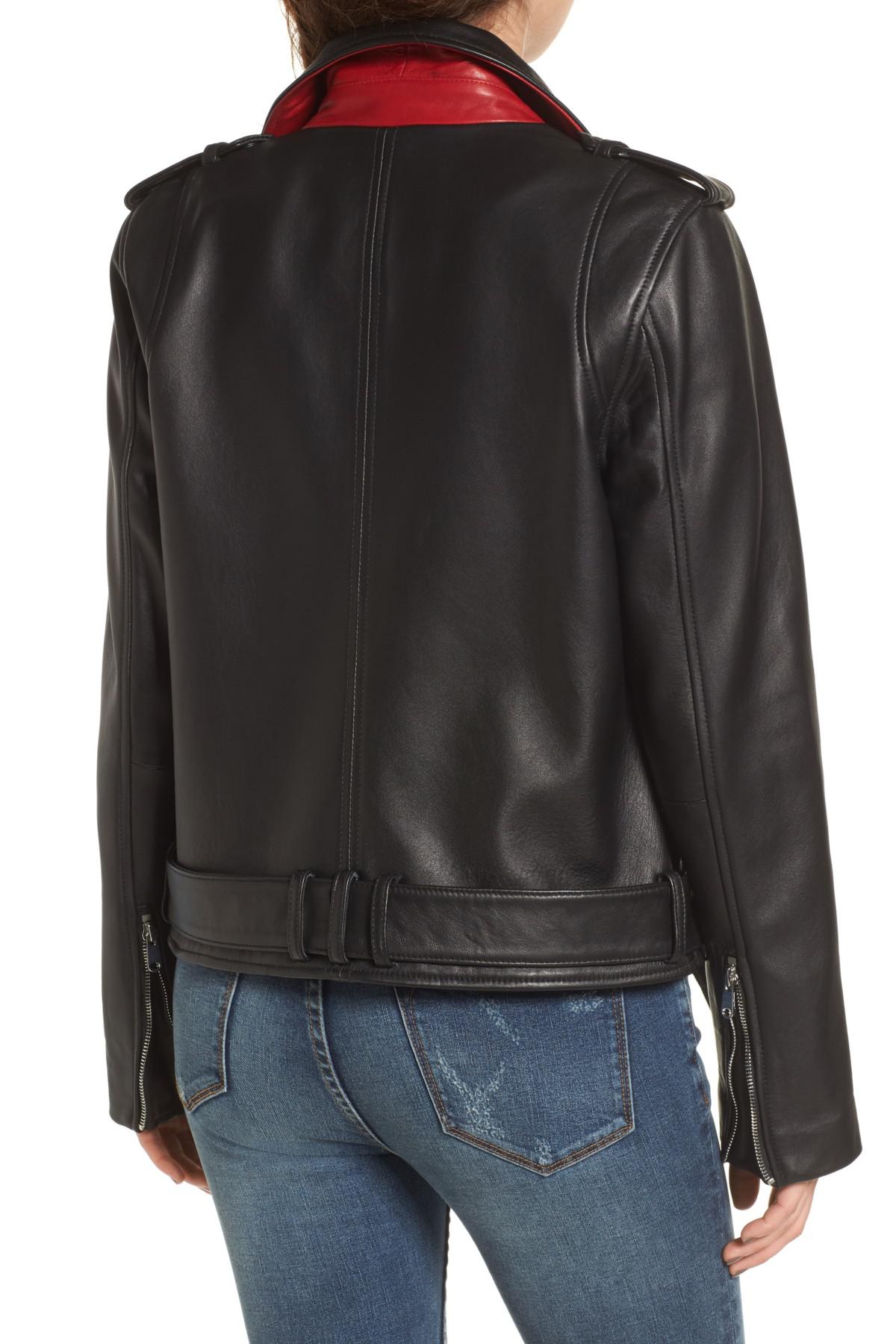 Lyst Sam Edelman Contrast Trim Leather Moto Jacket In Black Gallery