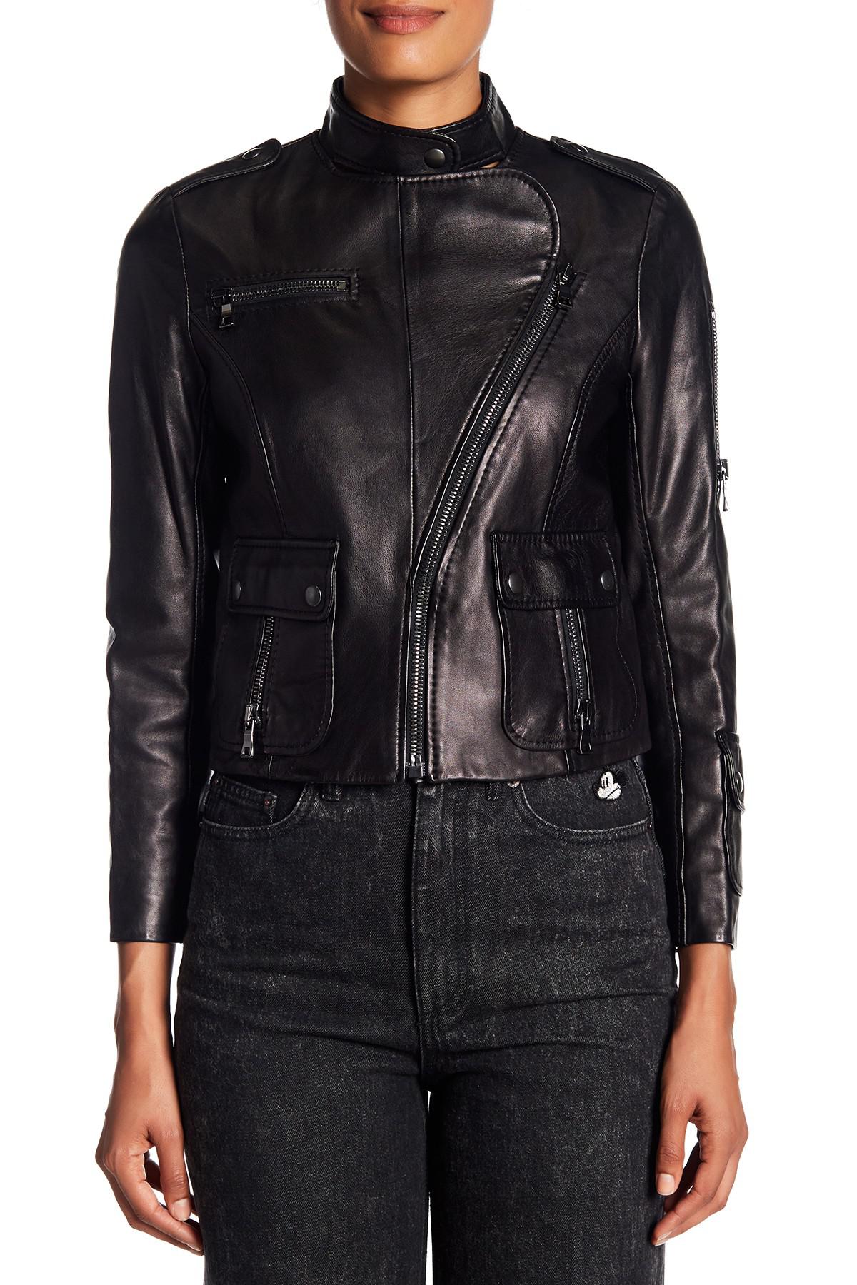 Lyst Marc Jacobs Lambskin Leather Moto Jacket In Black Gallery