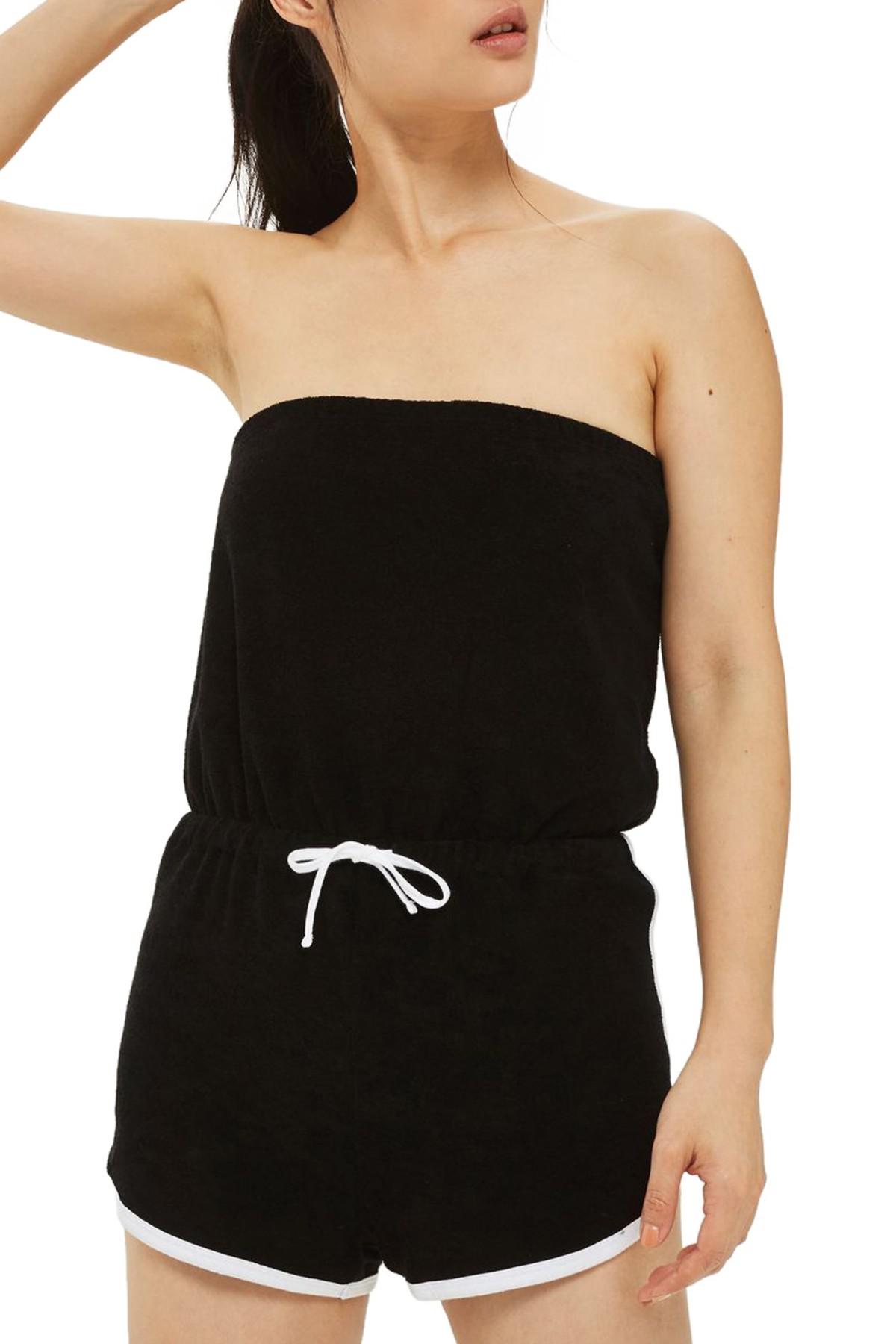 Lyst - TOPSHOP Strapless Terry Romper in Black