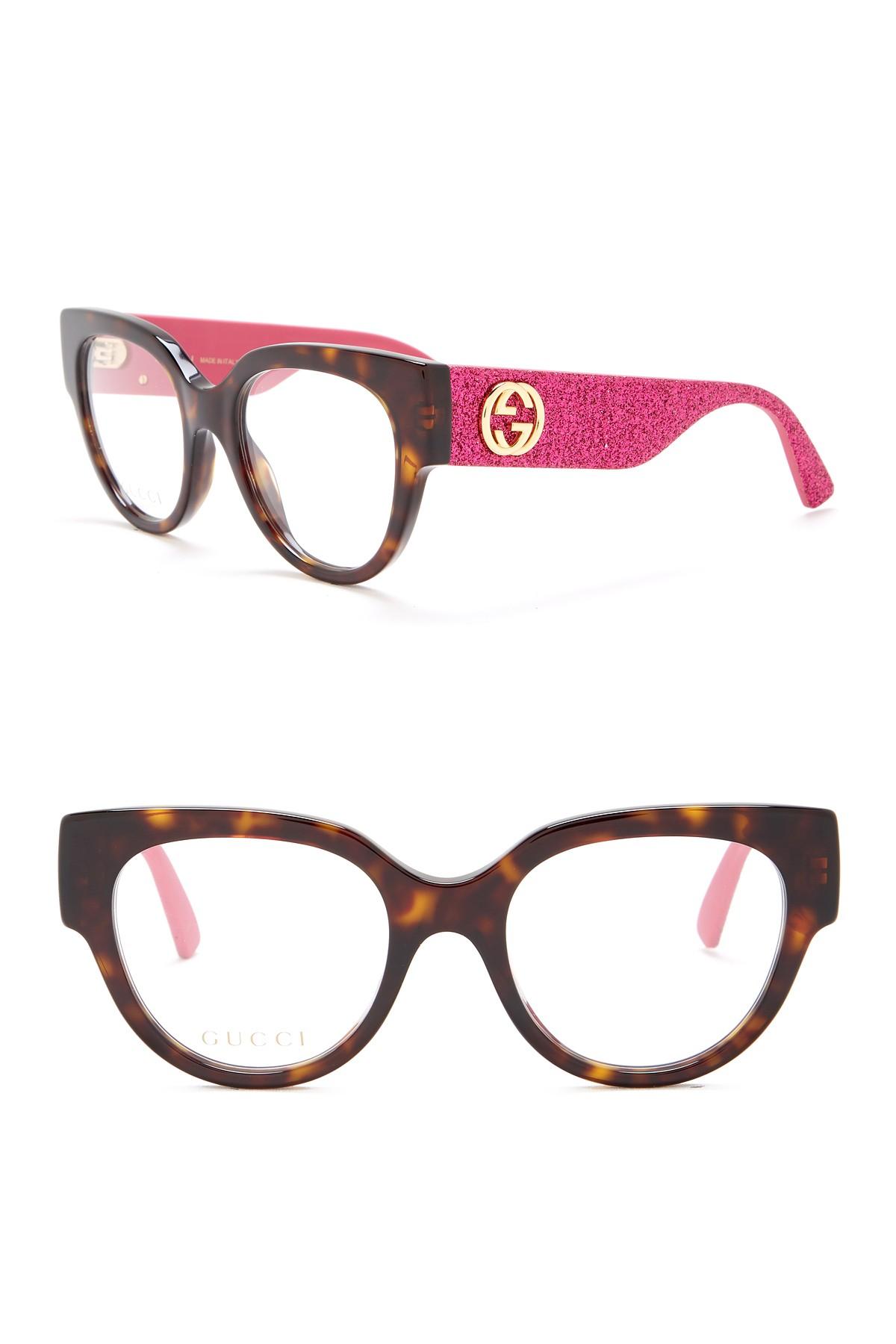 Lyst Gucci 50mm Rounded Cat Eye Optical Frames In Pink 