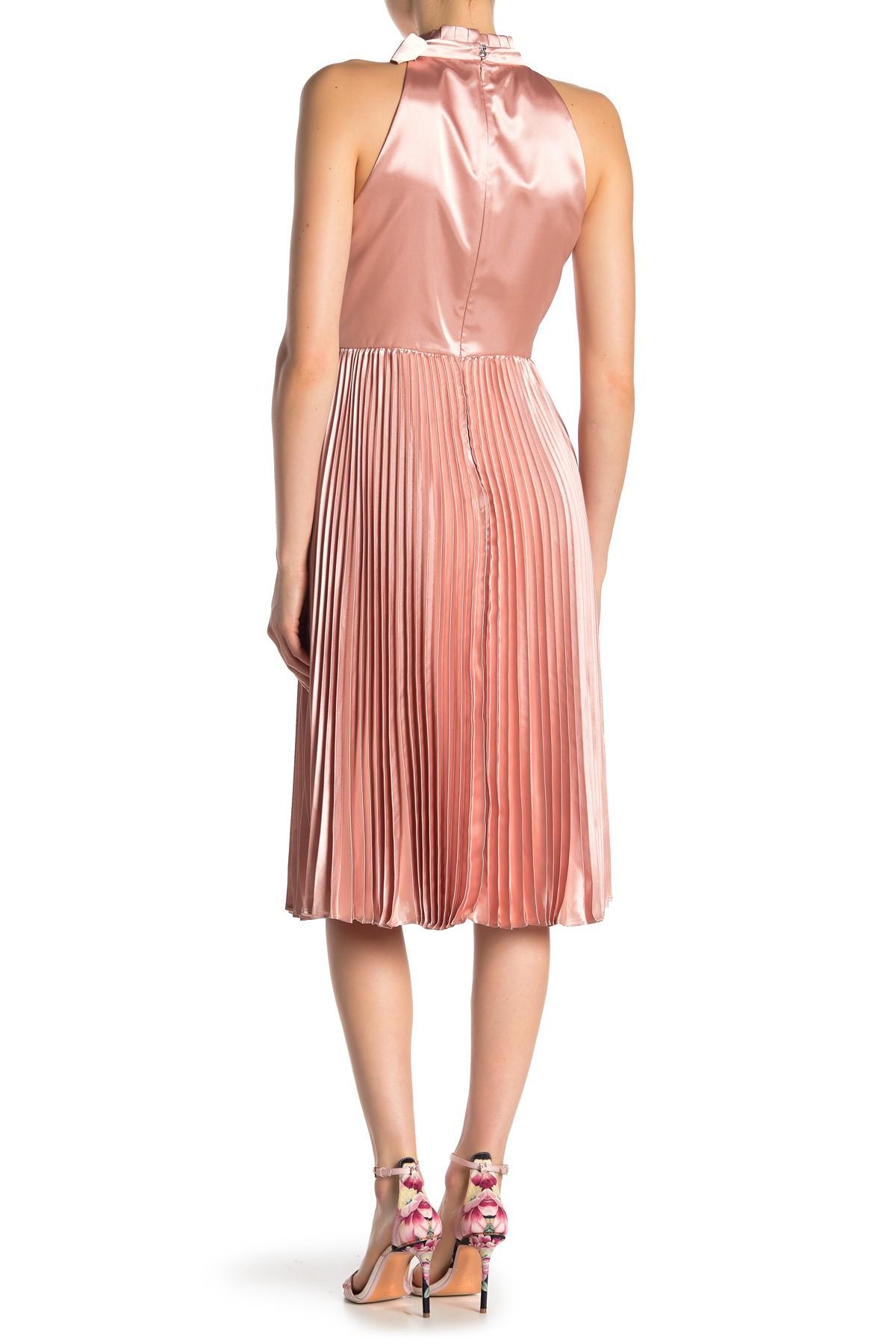 Ted Baker Satin Shineey Bow Pleated Midi Dress in Pink Lyst