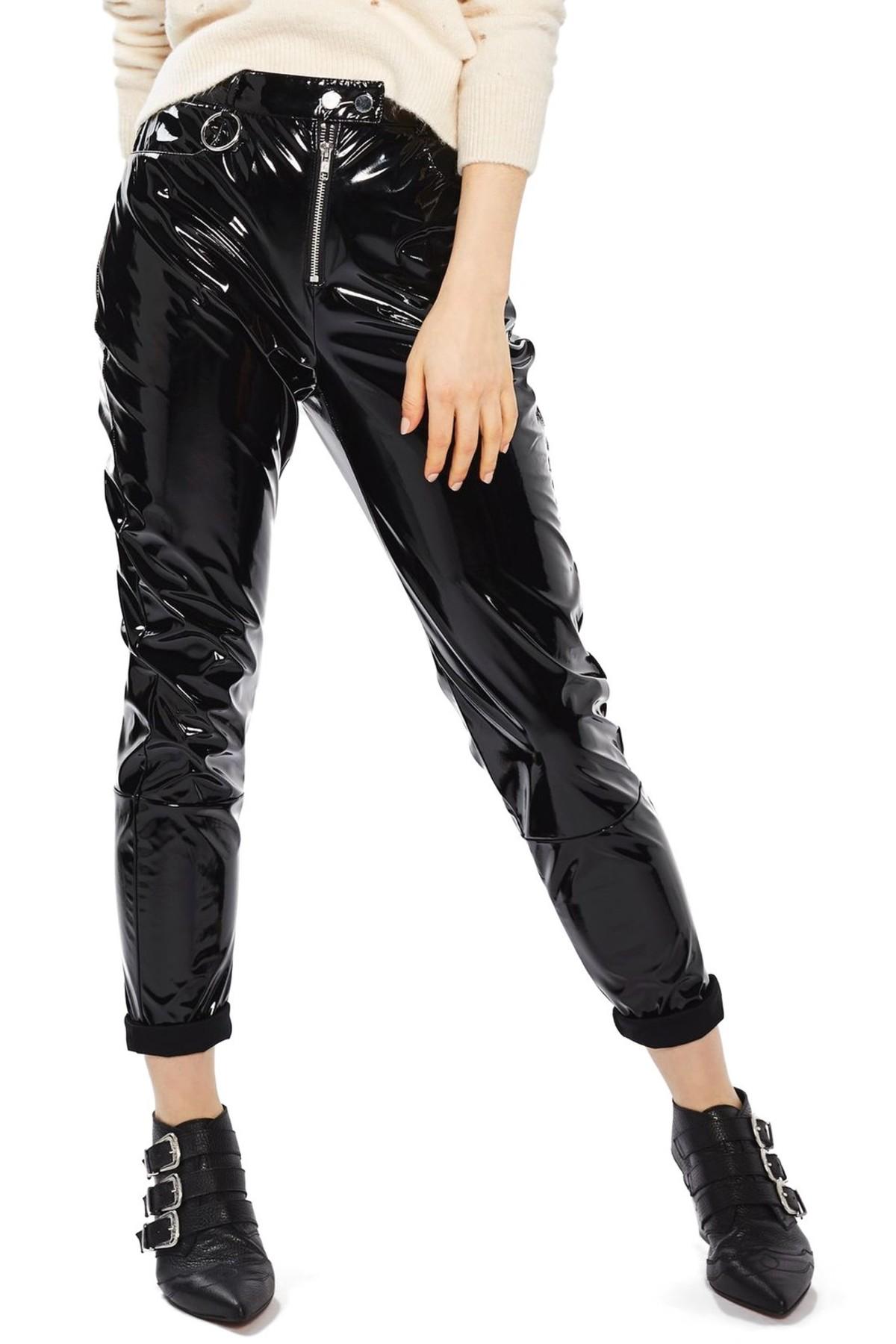 Topshop Zip Vinyl Pants in Black | Lyst