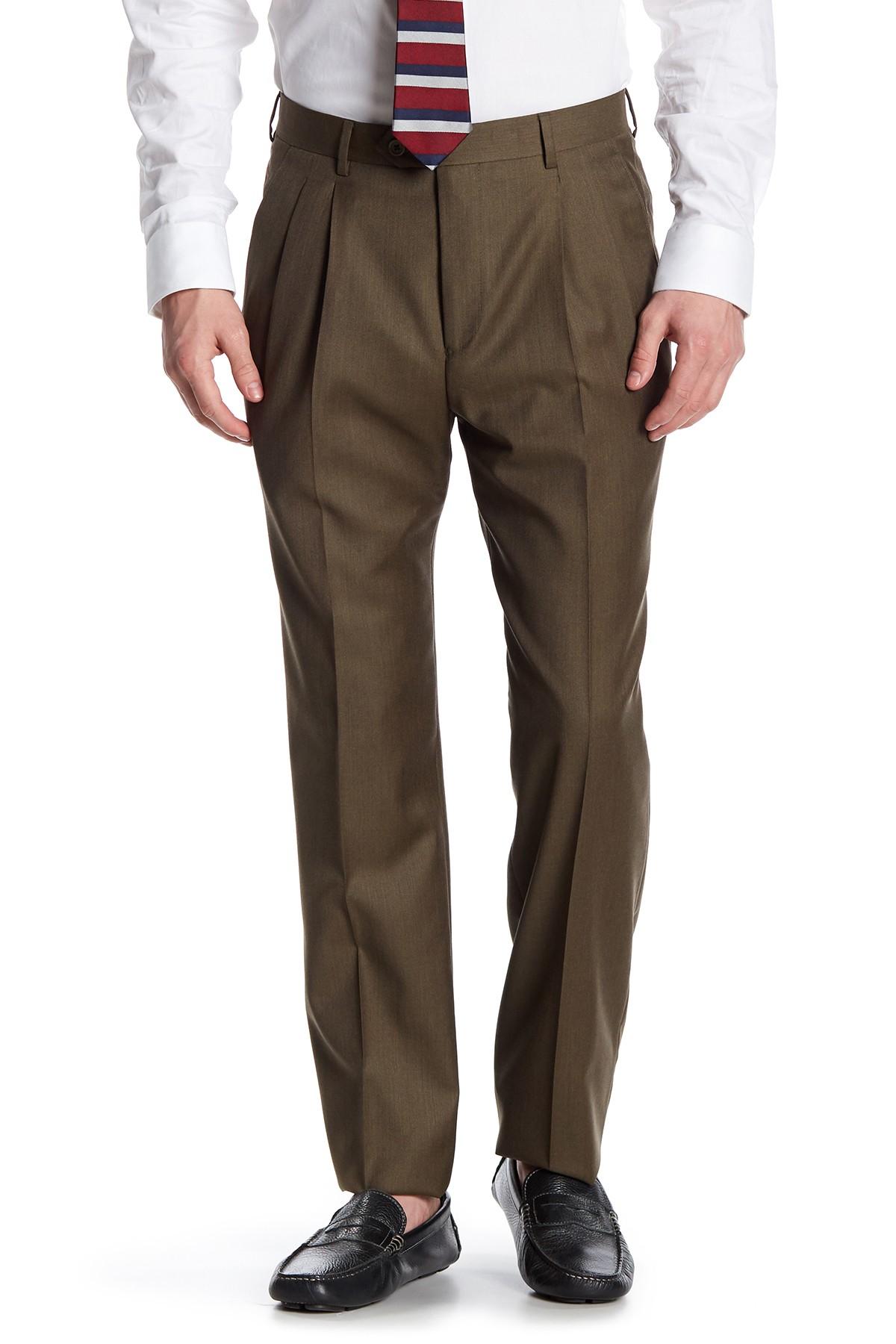 Santorelli Pleated Wool Classic Fit Trouser in Green for Men | Lyst