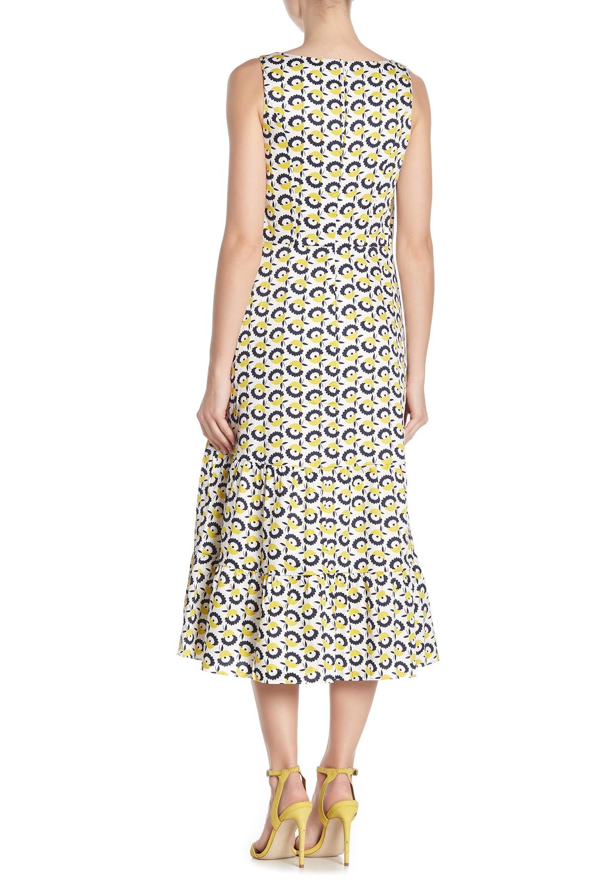 Boden Thea Floral Print Flounce Hem Midi Dress in White - Lyst