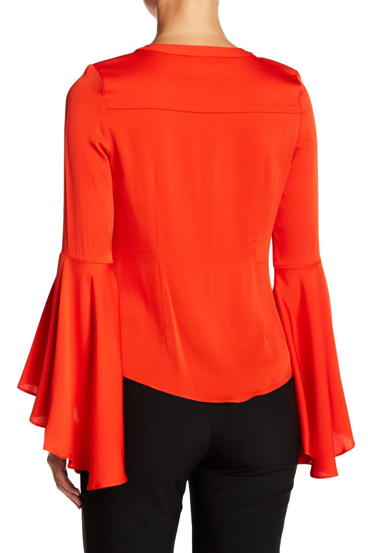 Lyst - Milly Ruffle Bell Sleeve Silk Blouse in Red
