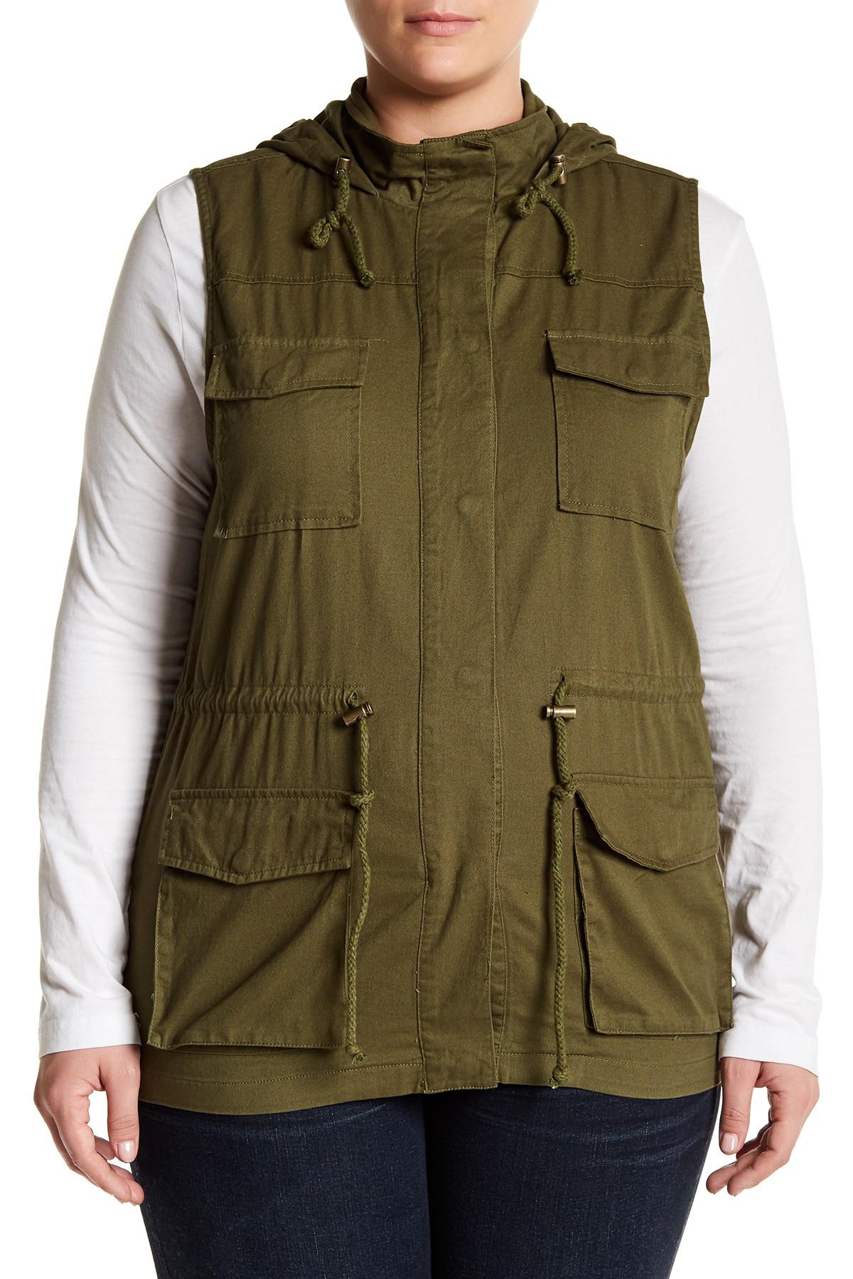Lyst Blu Pepper Hooded Utility Vest Plus Size In Green Gallery