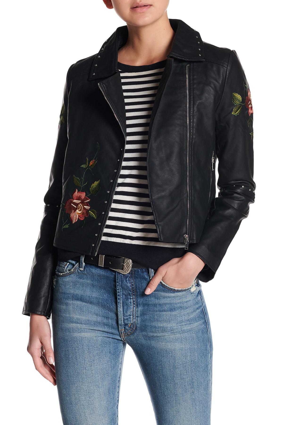Lyst Coffee Embroidered Faux Leather Jacket In Black Coffee Women S Black Embroidered Faux Leather Jacket