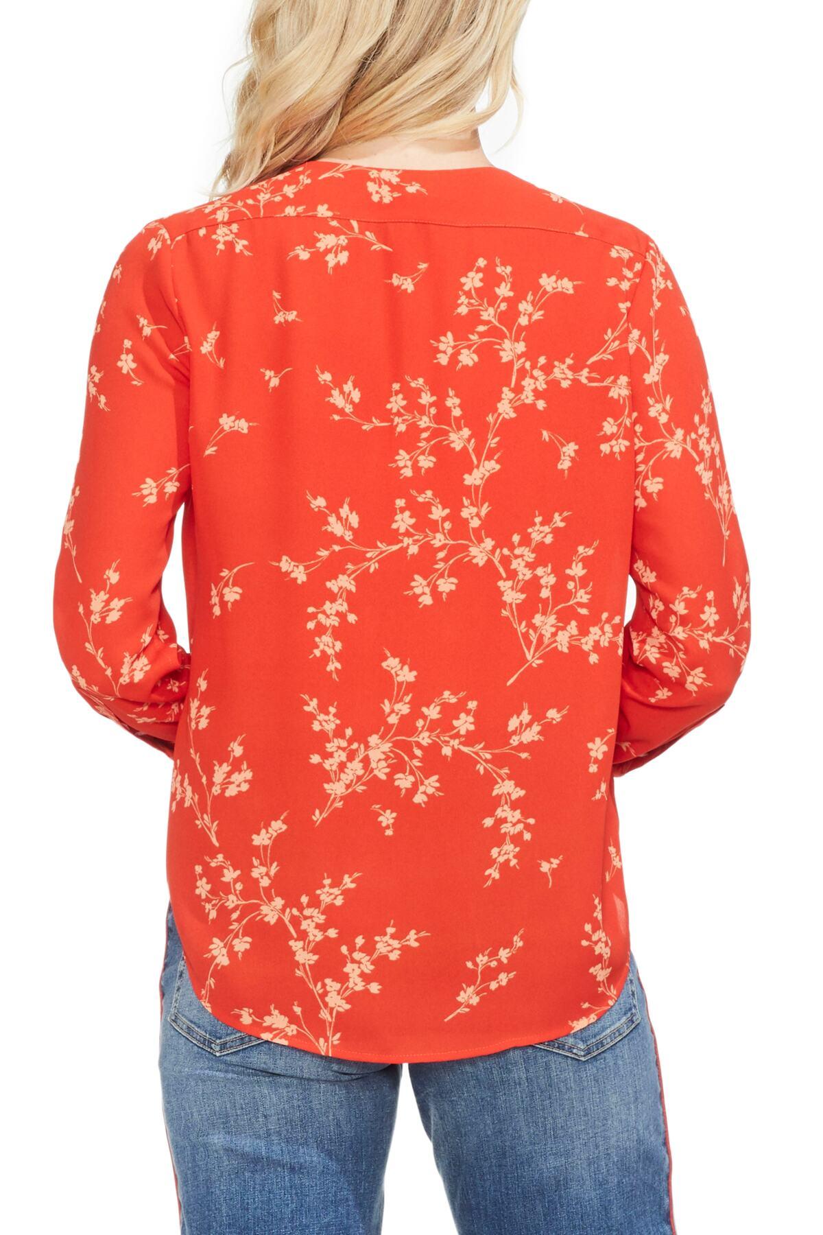 Vince Camuto Synthetic Desert Ditsy Floral Print Blouse in Red - Lyst