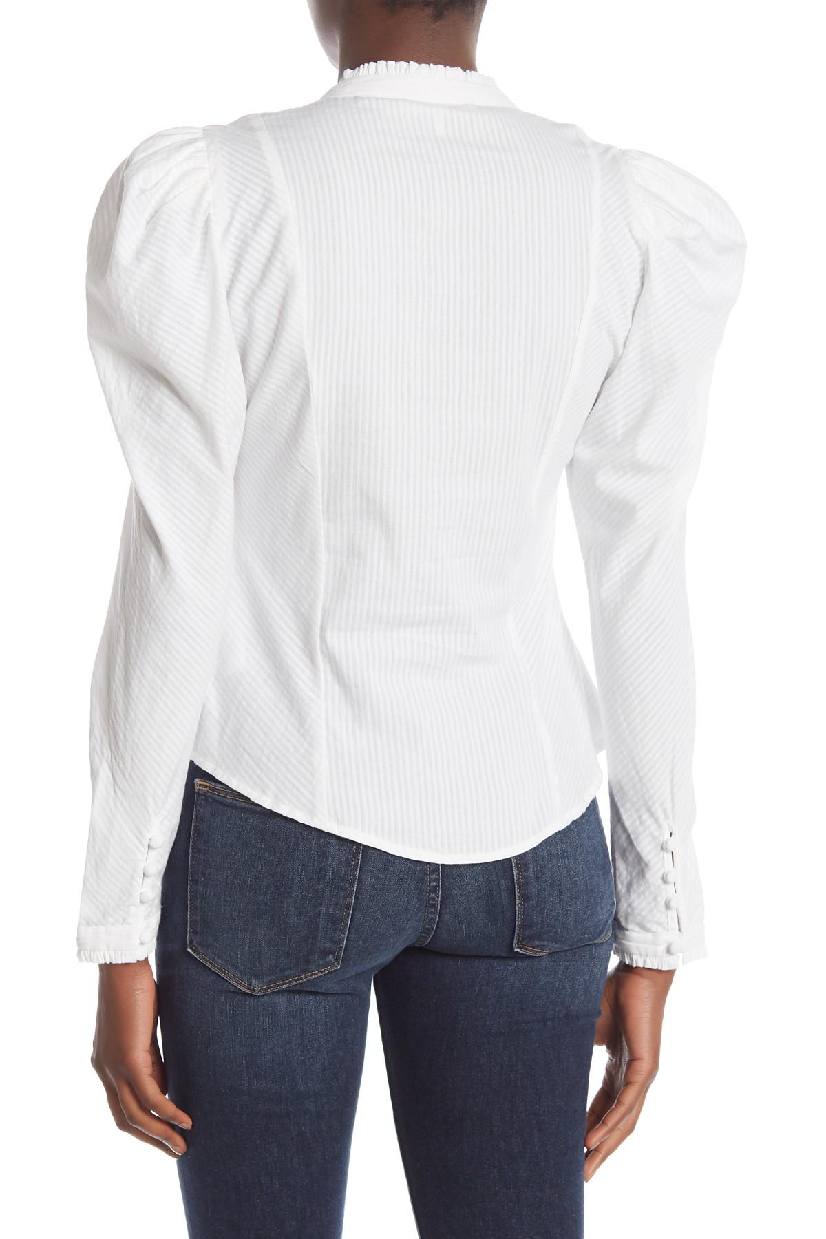 FRAME Victorian Striped Puff Sleeve Blouse in White - Lyst