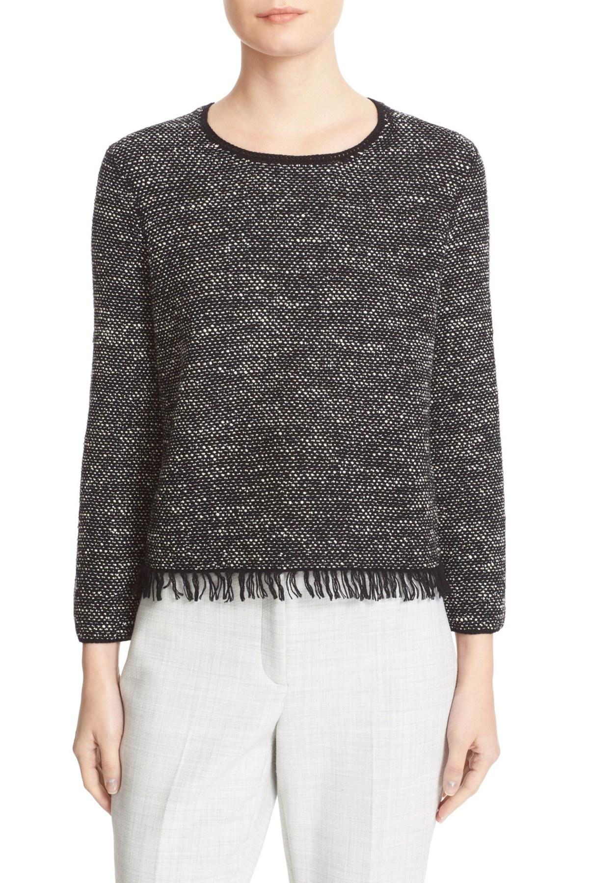 Black Sweater Fringe Lyst Tweed Vendla In Theory PBqSUwz