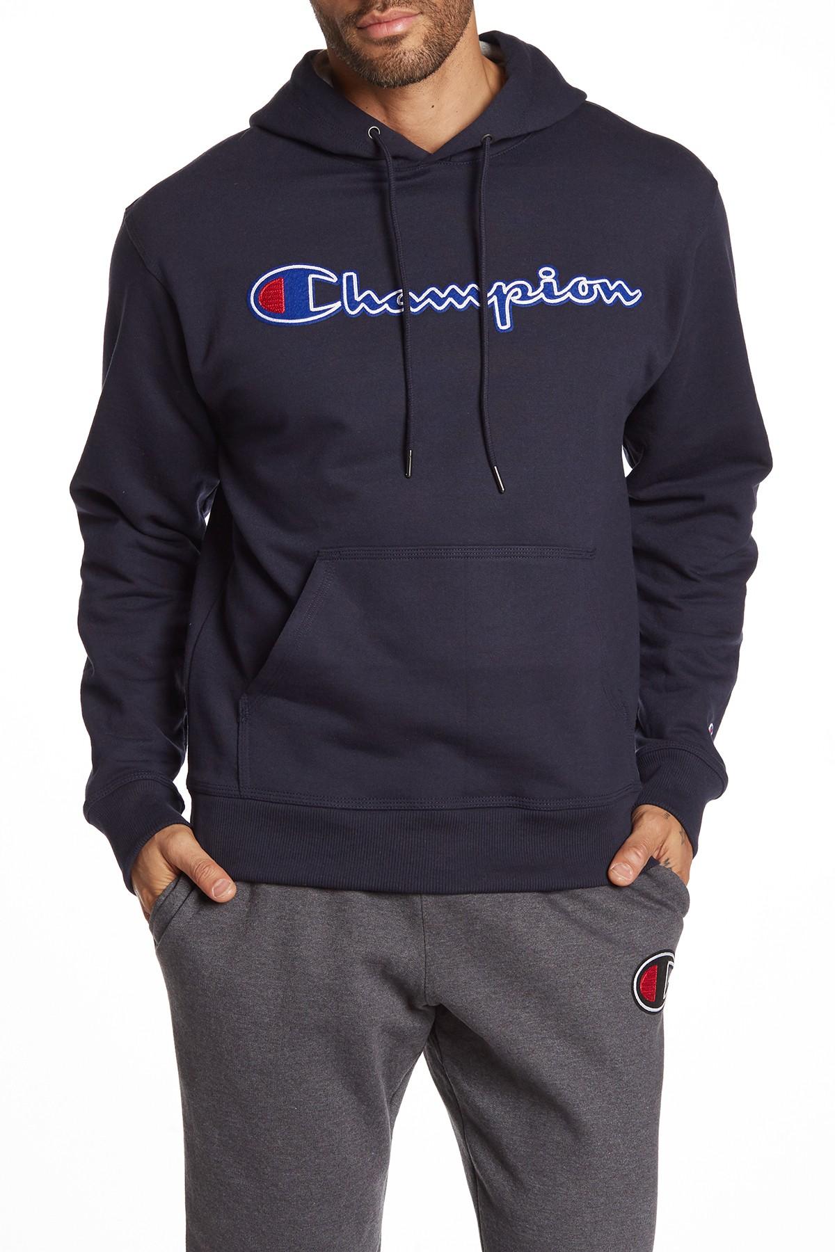 Lyst - Champion Logo Patch Hoodie in Blue for Men