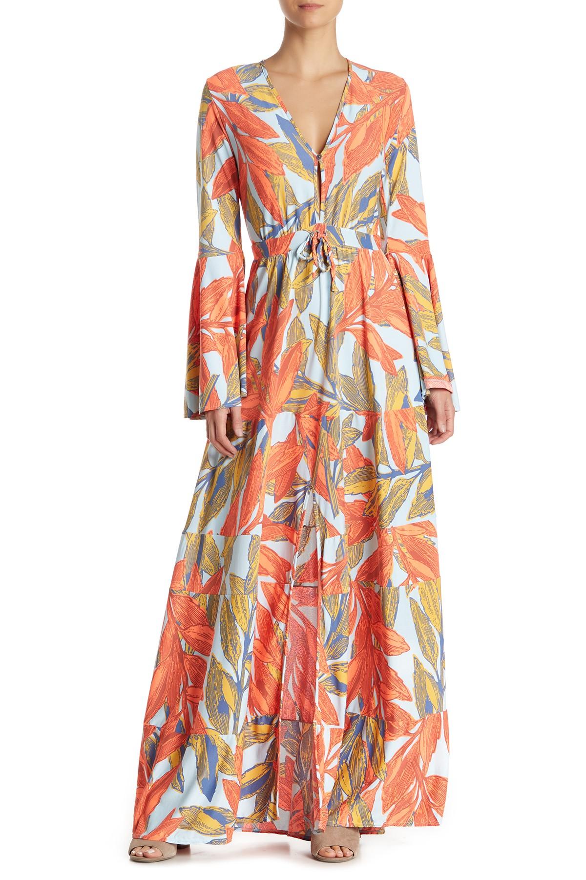 Maaji Tropical Print Bell Sleeve Cover-up Maxi Dress in Orange - Lyst