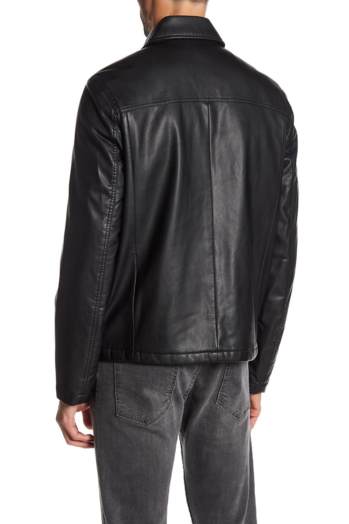 Kenneth cole Full Zip Faux Leather Jacket in Black for Men | Lyst