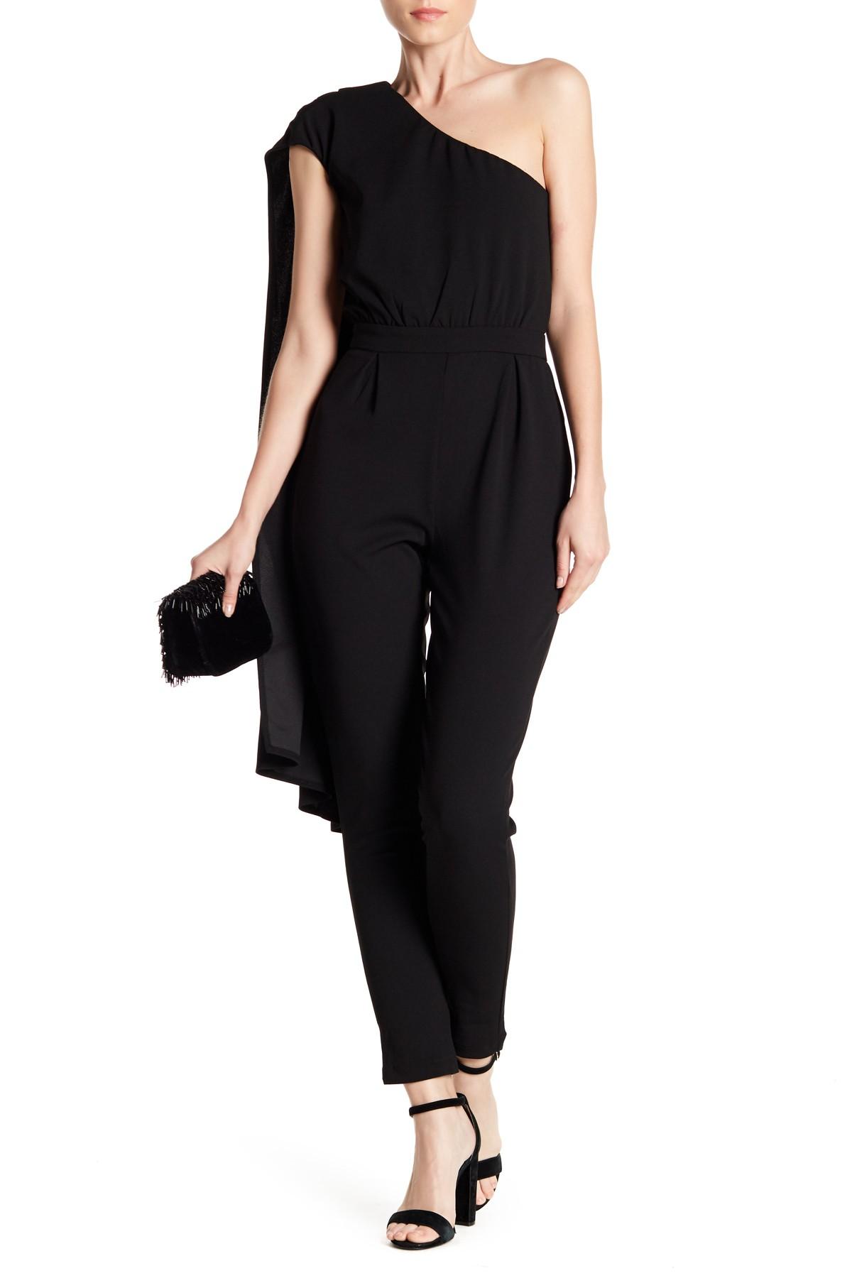 Alexia Admor Synthetic One-shoulder Cape Back Jumpsuit in Black - Lyst