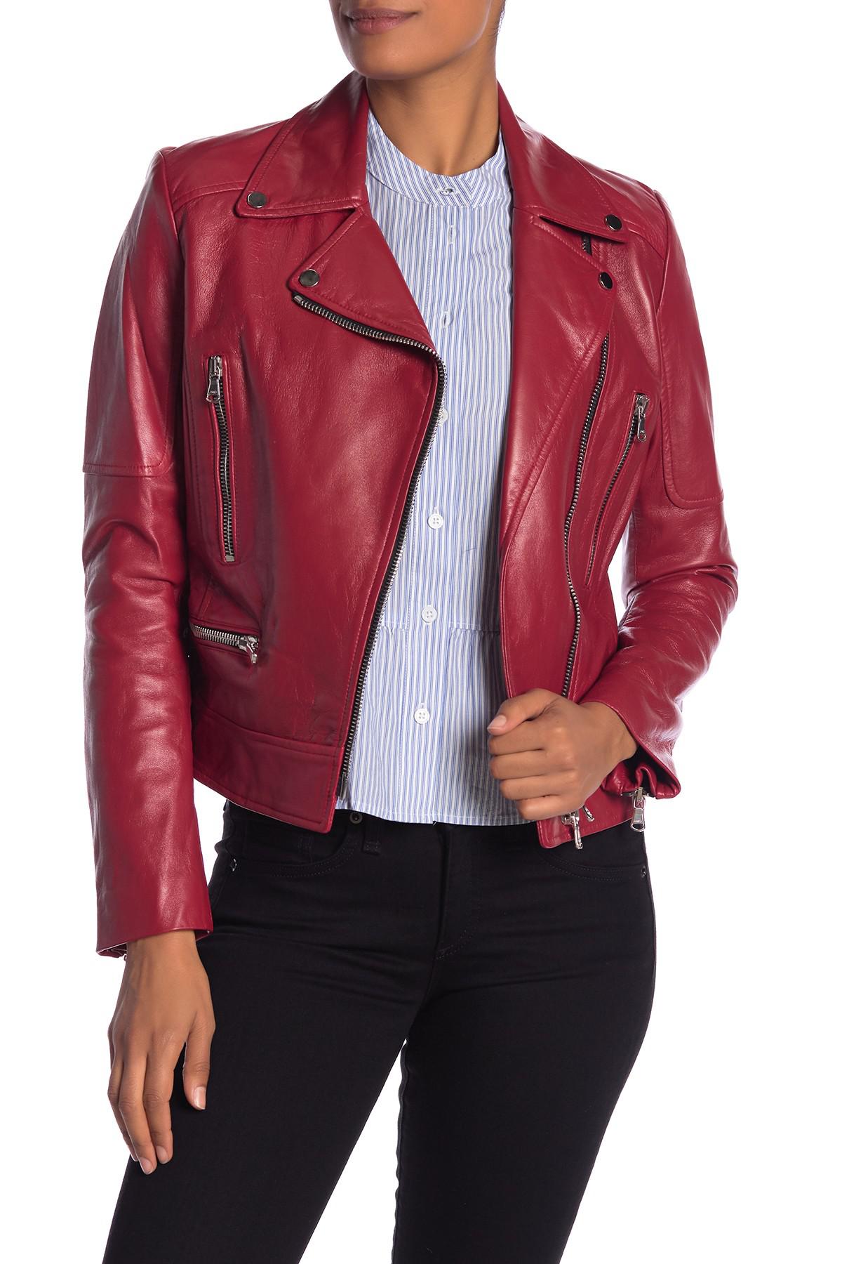 Veronica Beard Mica Leather Biker Jacket in Red - Lyst