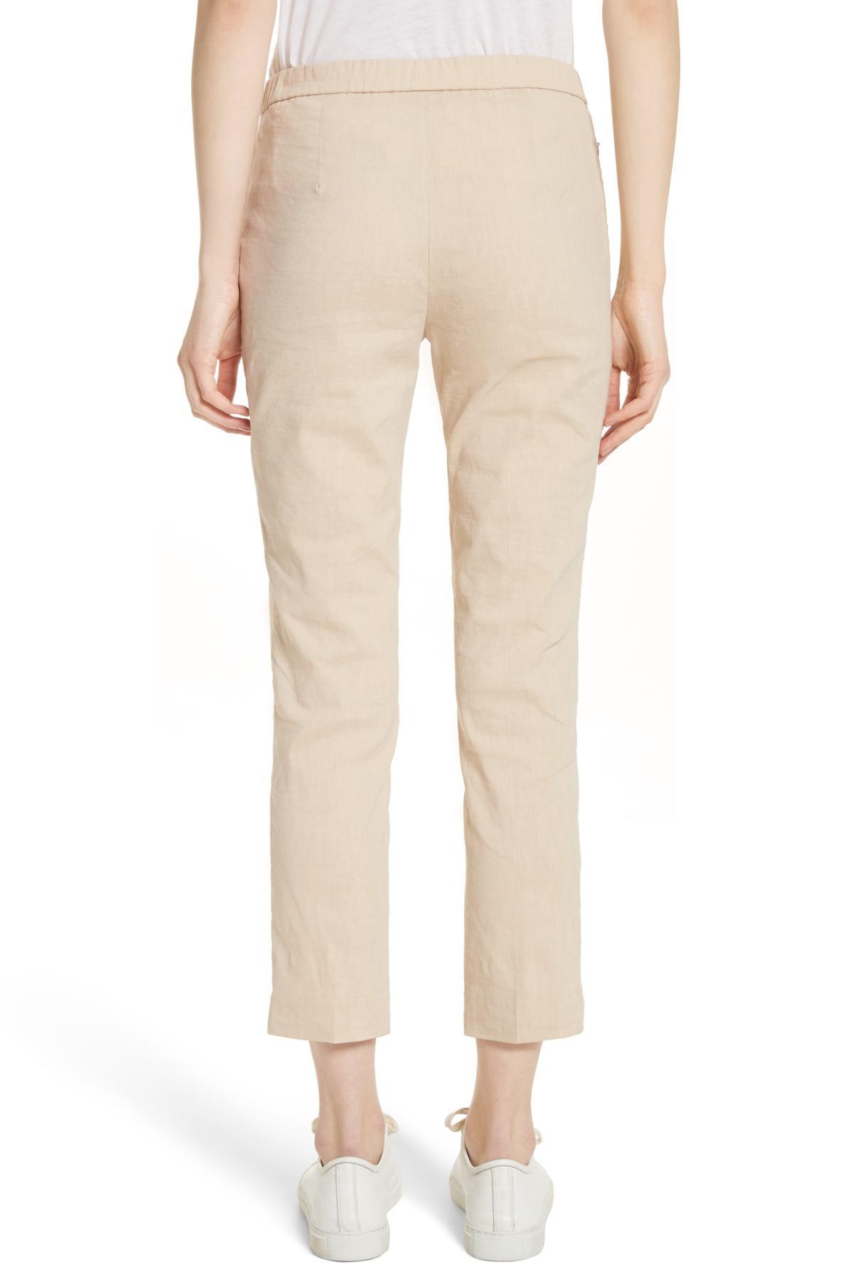 Theory Pull-on Linen Blend Pants in Natural - Lyst