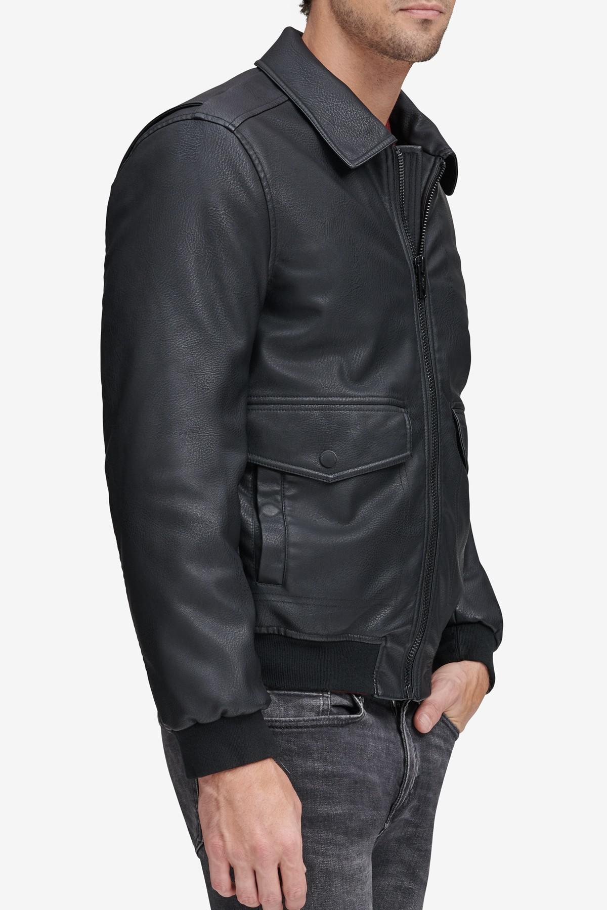 Andrew Marc Westerly Faux Leather Bomber Jacket in Black for Men - Lyst