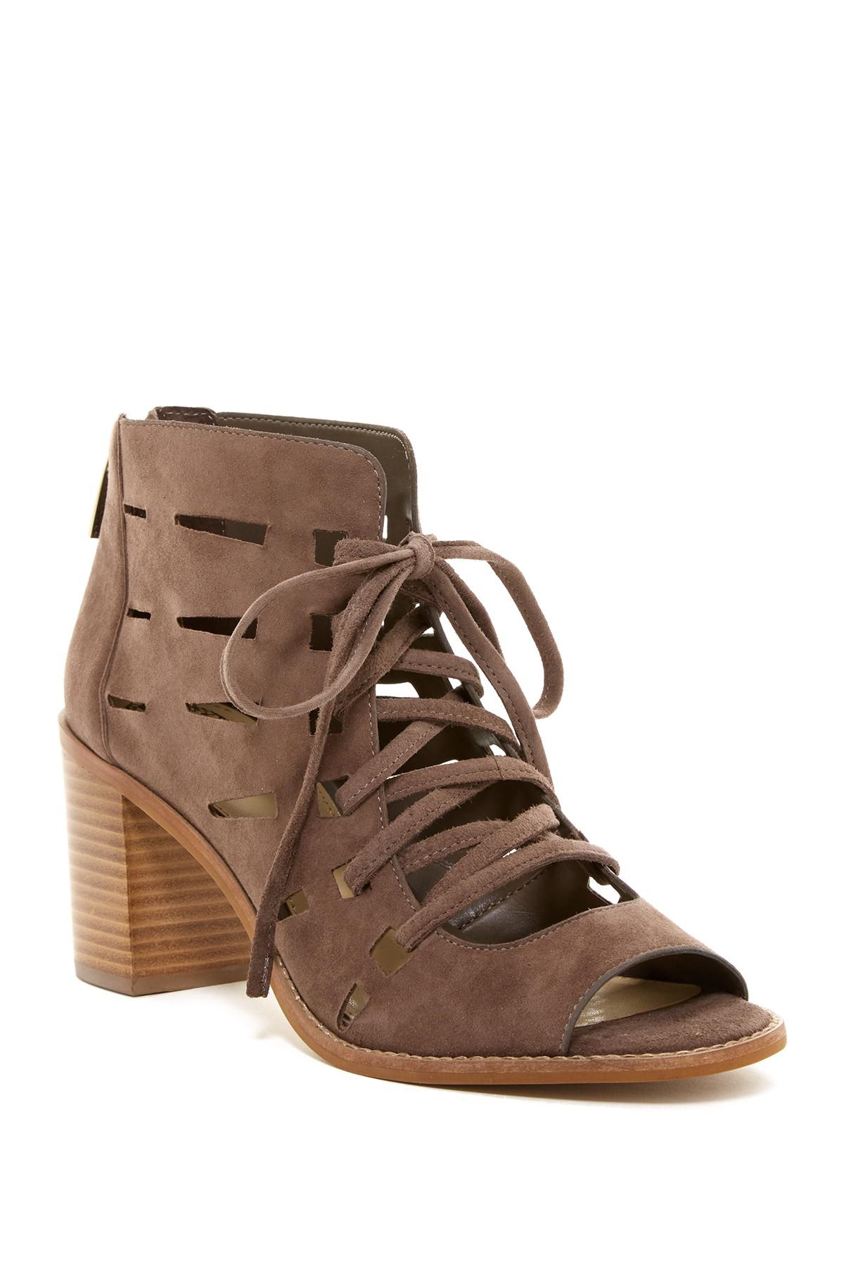 Lyst - Vince Camuto Tressa Perforated Leather Block Heel Sandal in Brown