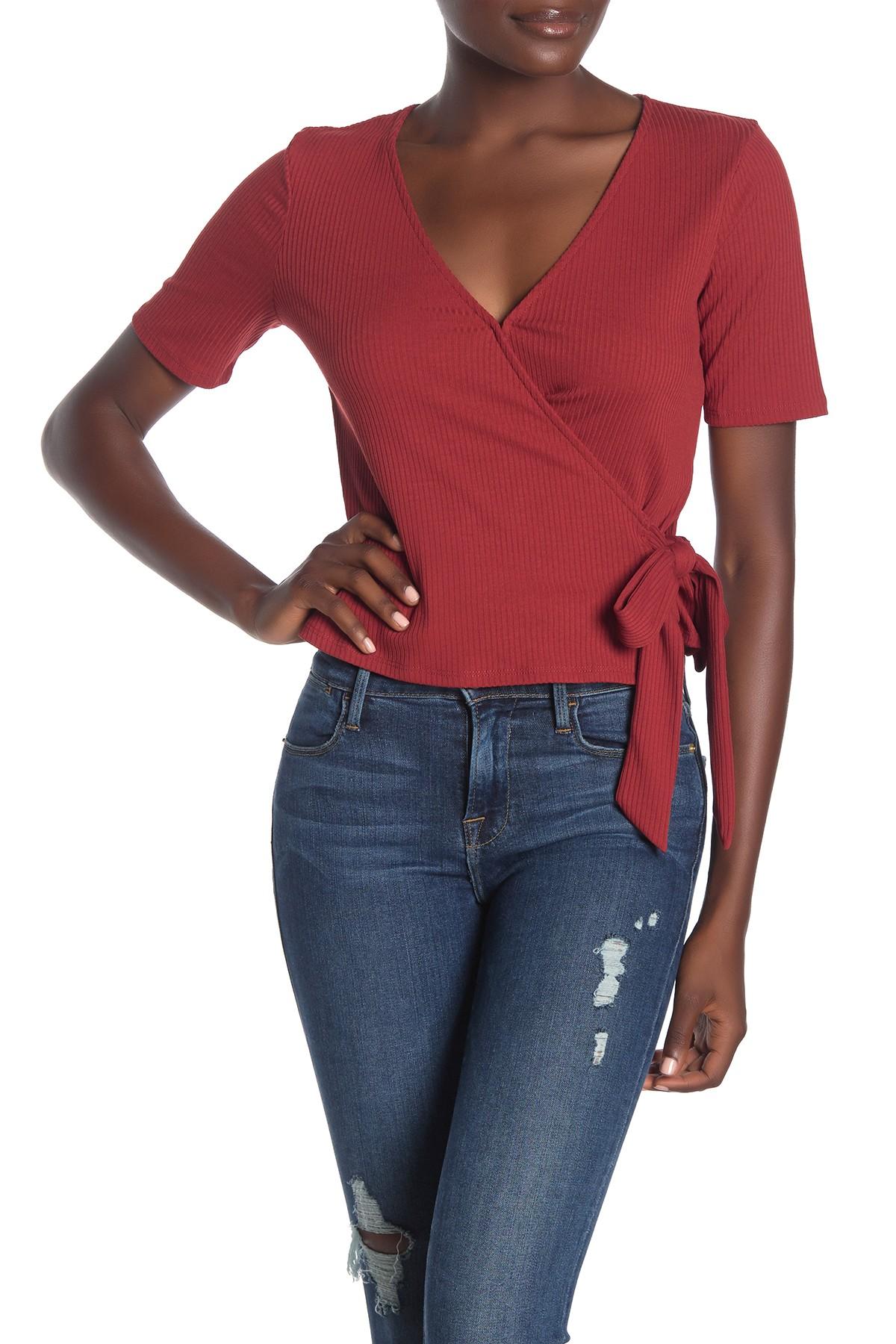 Astr Cotton Short Sleeve Wrap Top Lyst