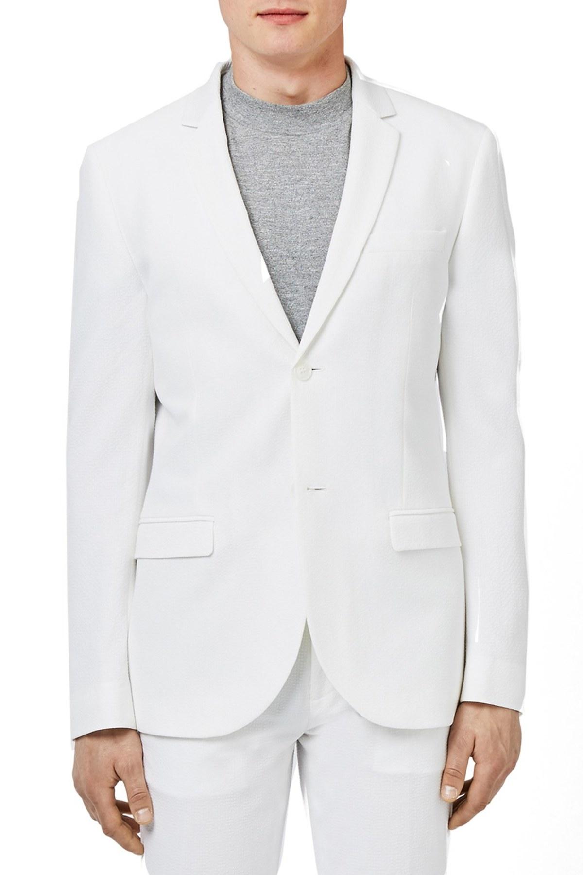 Lyst - TOPMAN Skinny Fit Seersucker Suit Jacket in White for Men