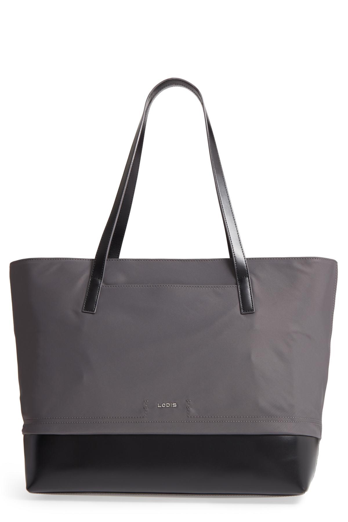 Lyst Lodis Kate Fabia Under Lock Key Nylon Leather Tote In Gray Gallery