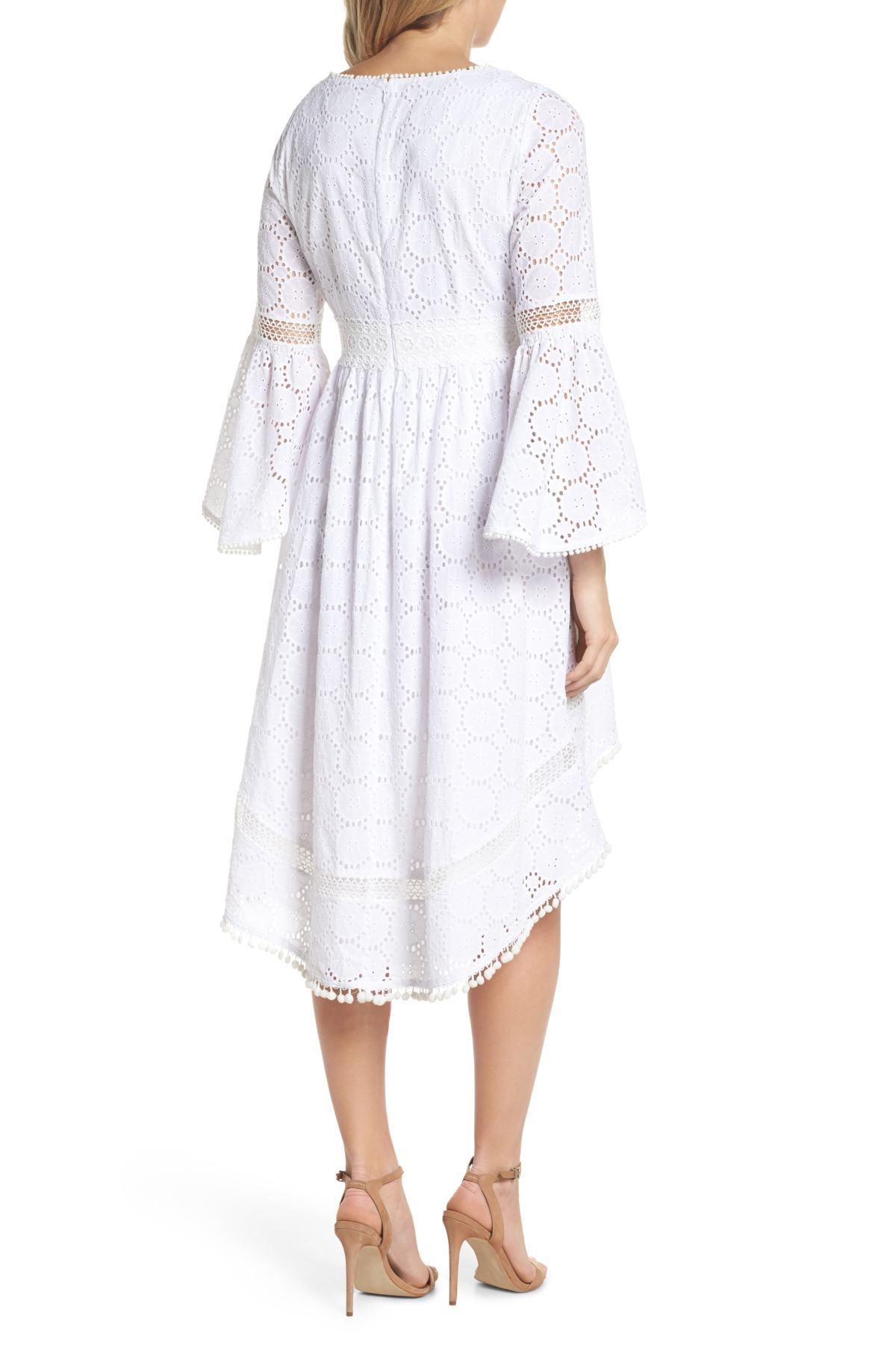 Lyst - Eliza J Bell Sleeve High/low Eyelet Dress (plus Size) in White