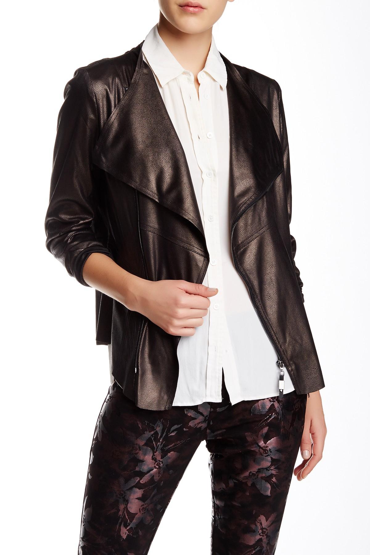 Insight Cracked Faux Leather Zip Jacket in Metallic - Lyst