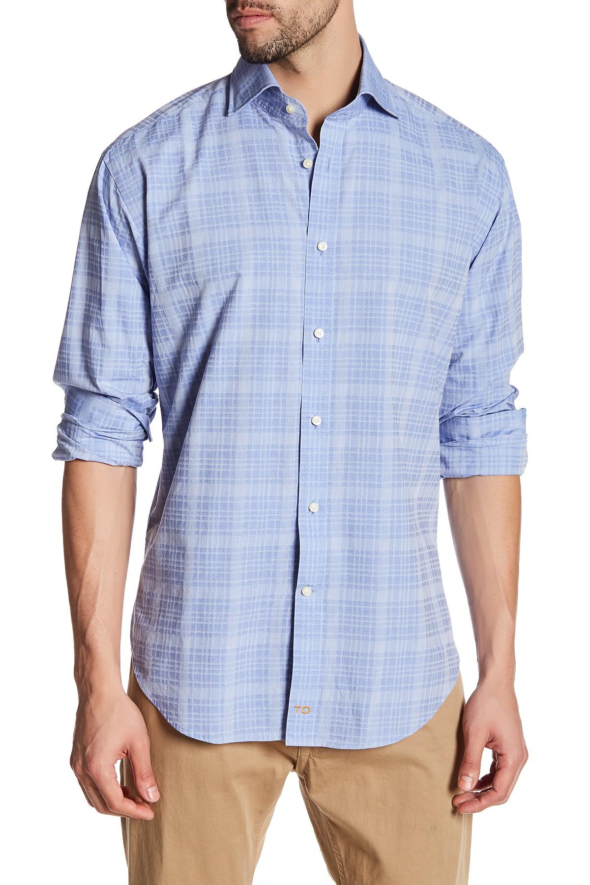 Thomas dean Plaid Long Sleeve Shirt in Blue for Men | Lyst