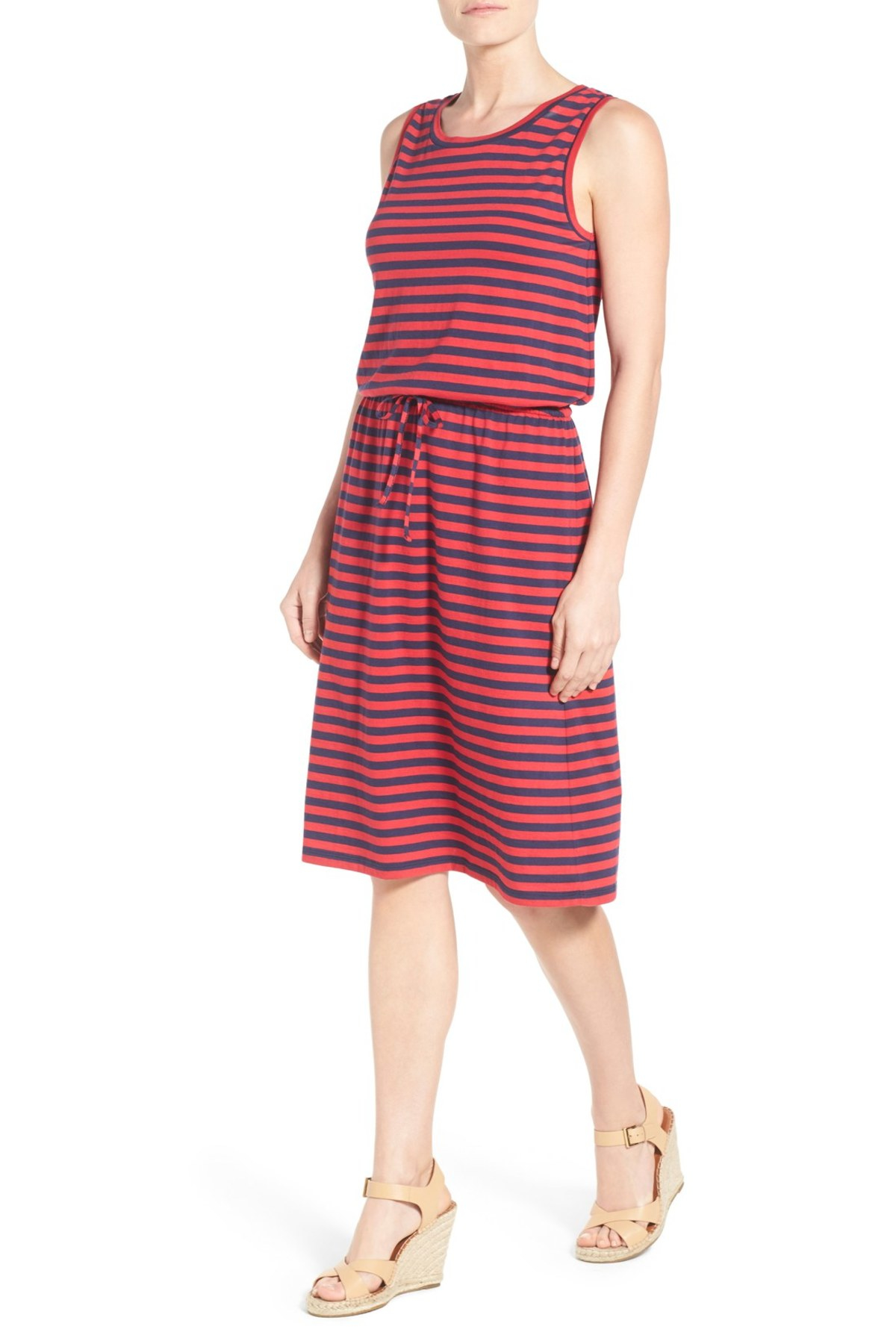 Caslon Sleeveless Cotton Blend Knit Drawstring Waist Dress (petite) in