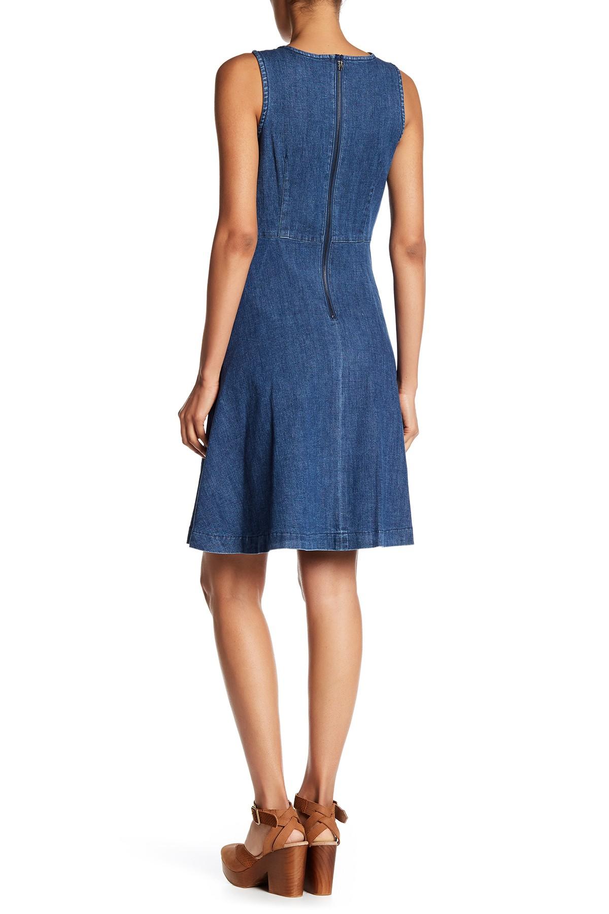 Lyst Sharagano Sleeveless Denim Dress in Blue