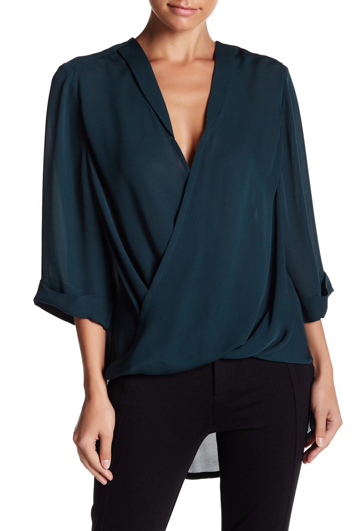 Lyst Parker Surplice Vneck 3/4 Length Sleeve Silk Blouse in Blue