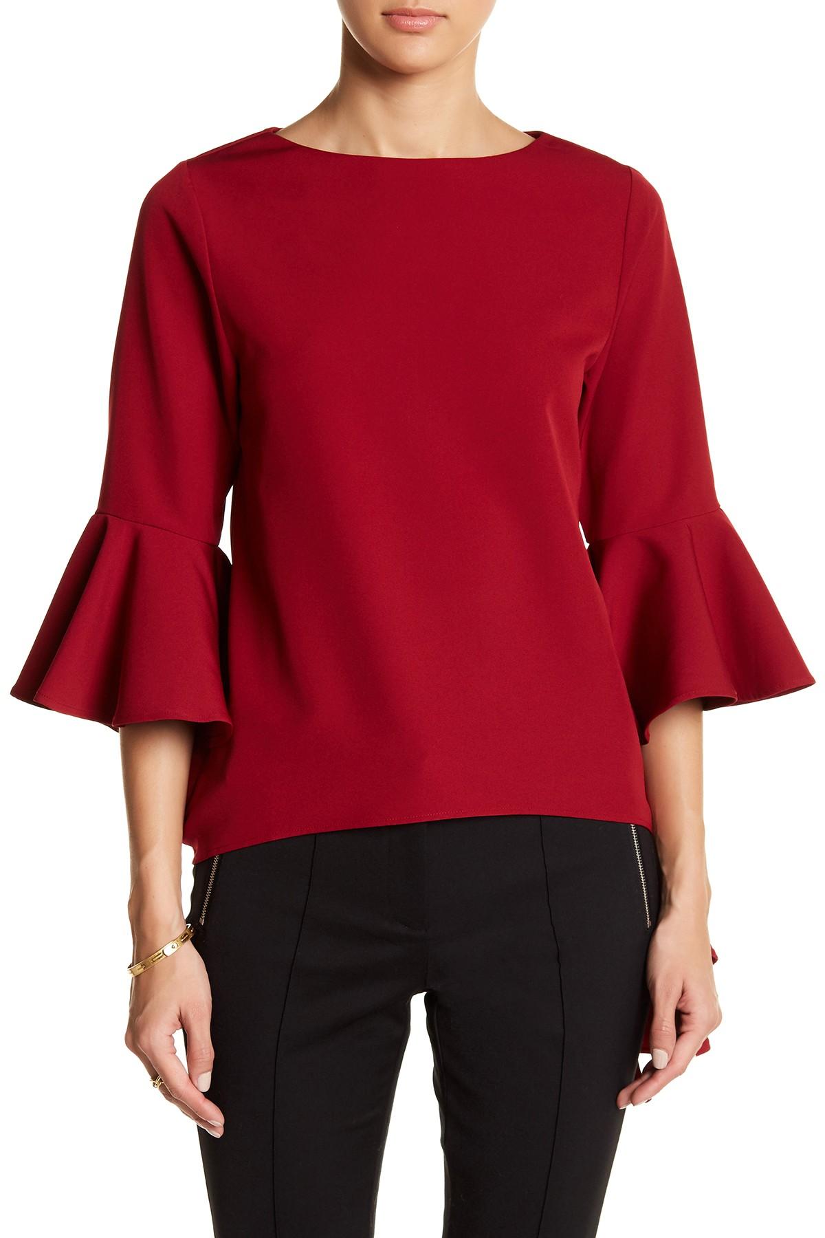 Gracia Bell Sleeve Hi-lo Blouse in Red | Lyst