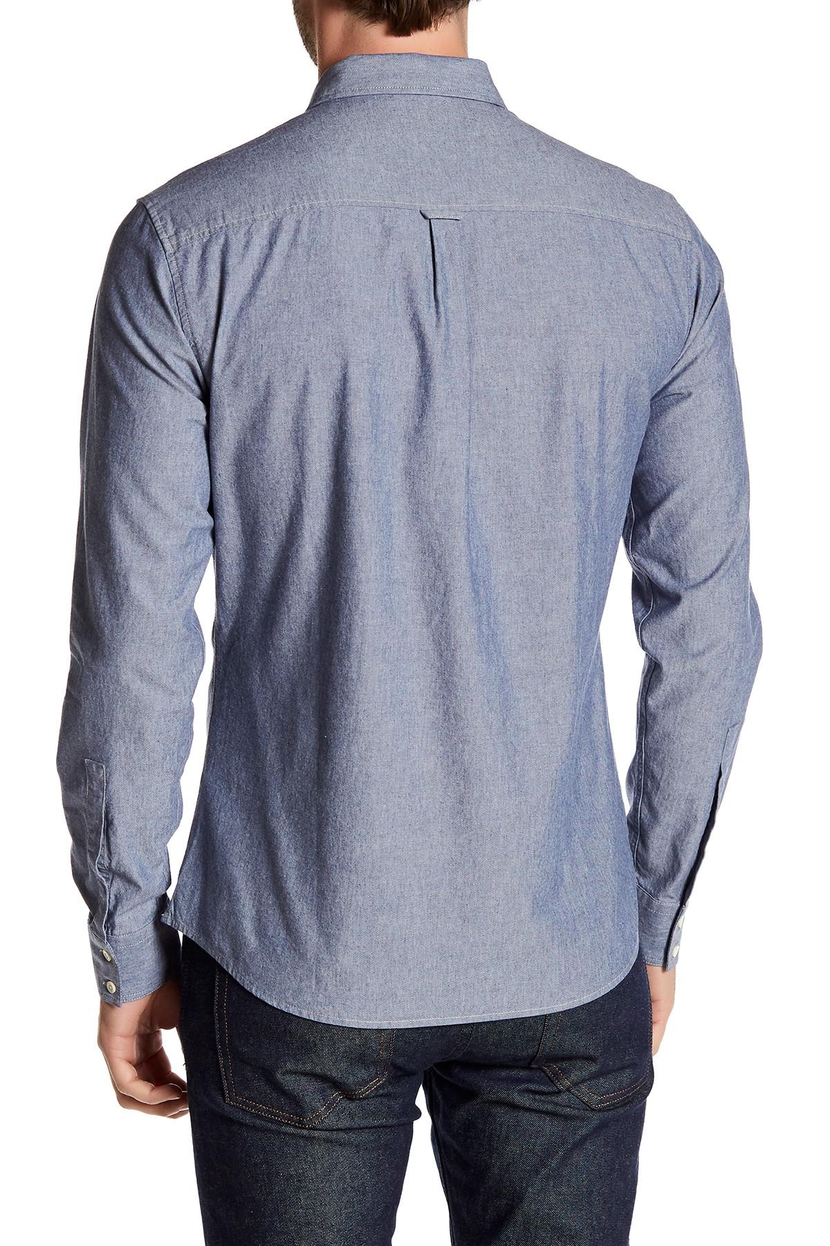 Lyst - Woolrich Long Sleeve Fitted Chambray Shirt in Blue for Men