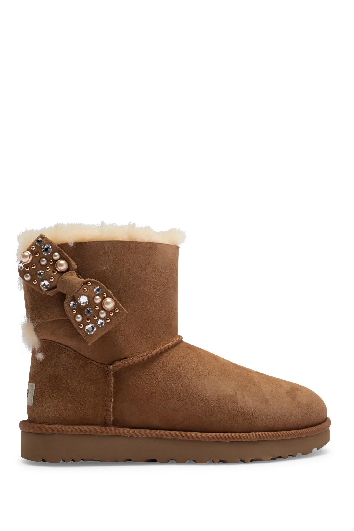 UGG Mini Bailey Brilliant Bow Genuine Shearling Bootie in Brown - Lyst