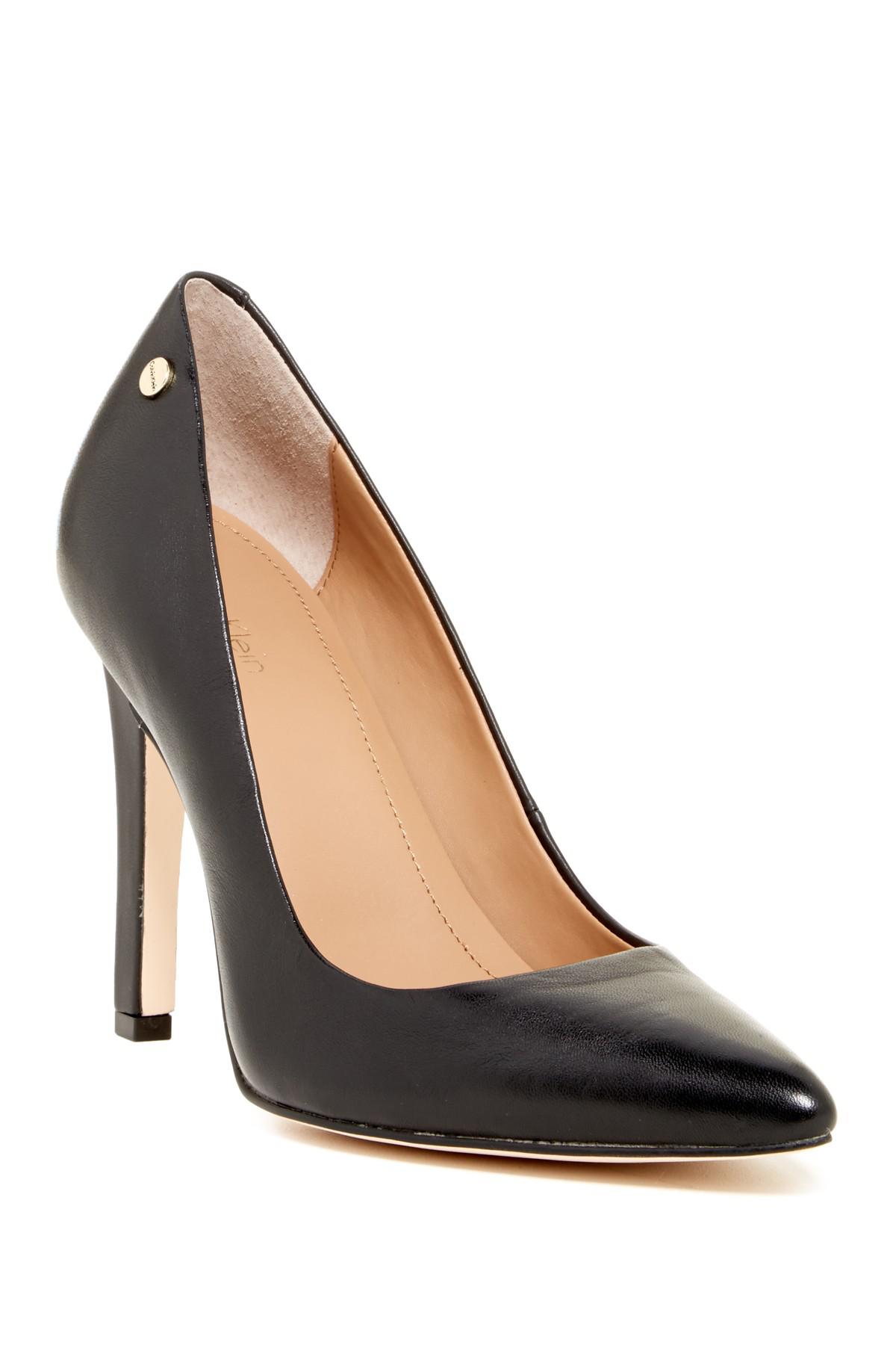 Lyst - Calvin Klein Brady Leather Pointed Toe Pump - Wide Width ...