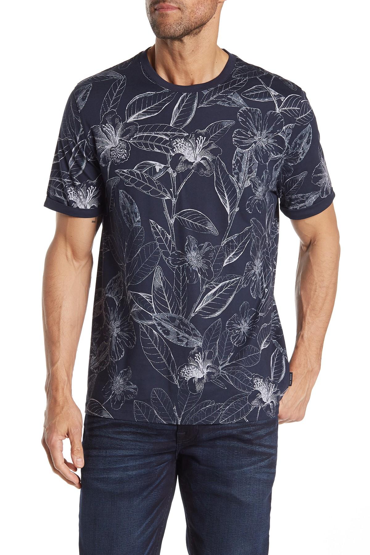 Ted Baker Cotton Short Sleeve Floral Printed T-shirt in Navy (Blue) for
