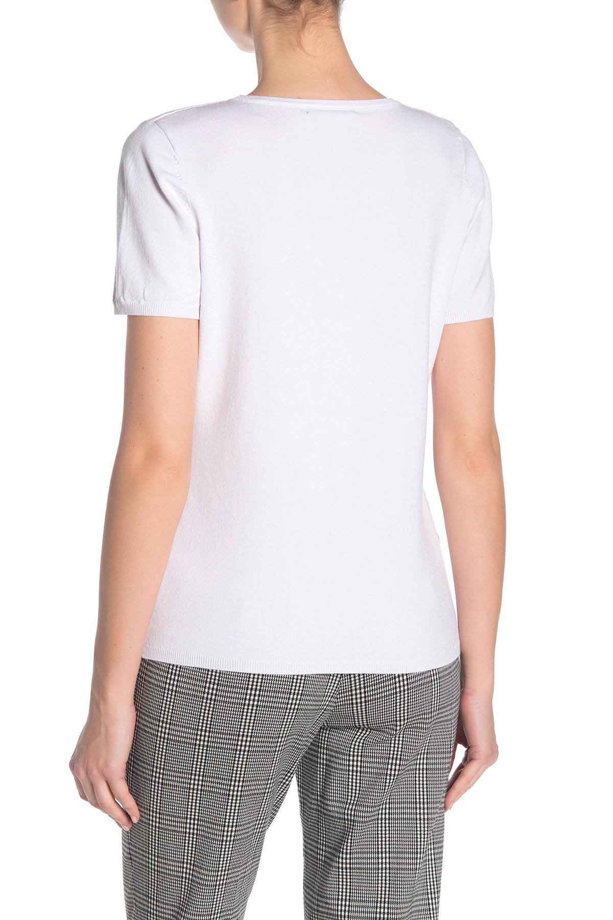 T Tahari Short Sleeve Crew Neck Top in White - Lyst