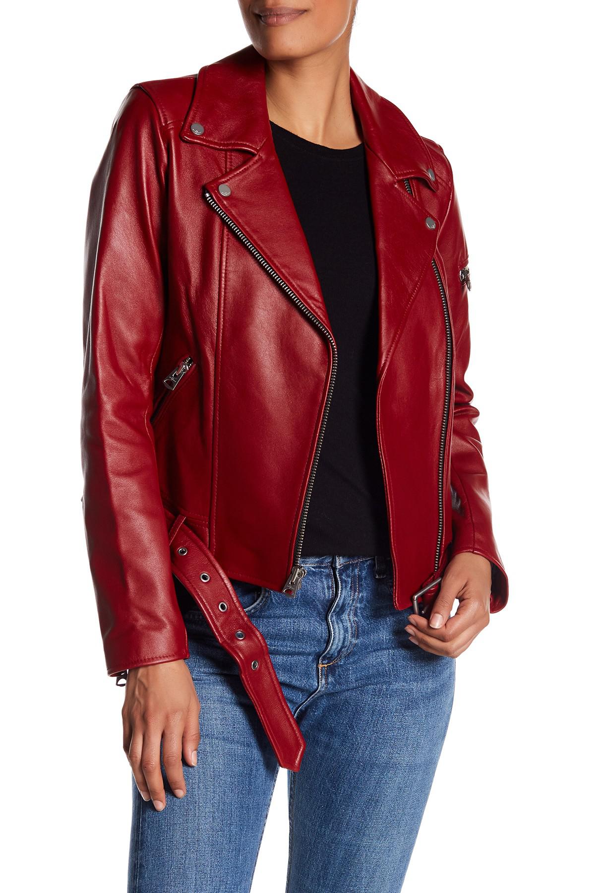 7 For All Mankind Asymmetrical Moto Faux Leather Zip Jacket in Red - Lyst