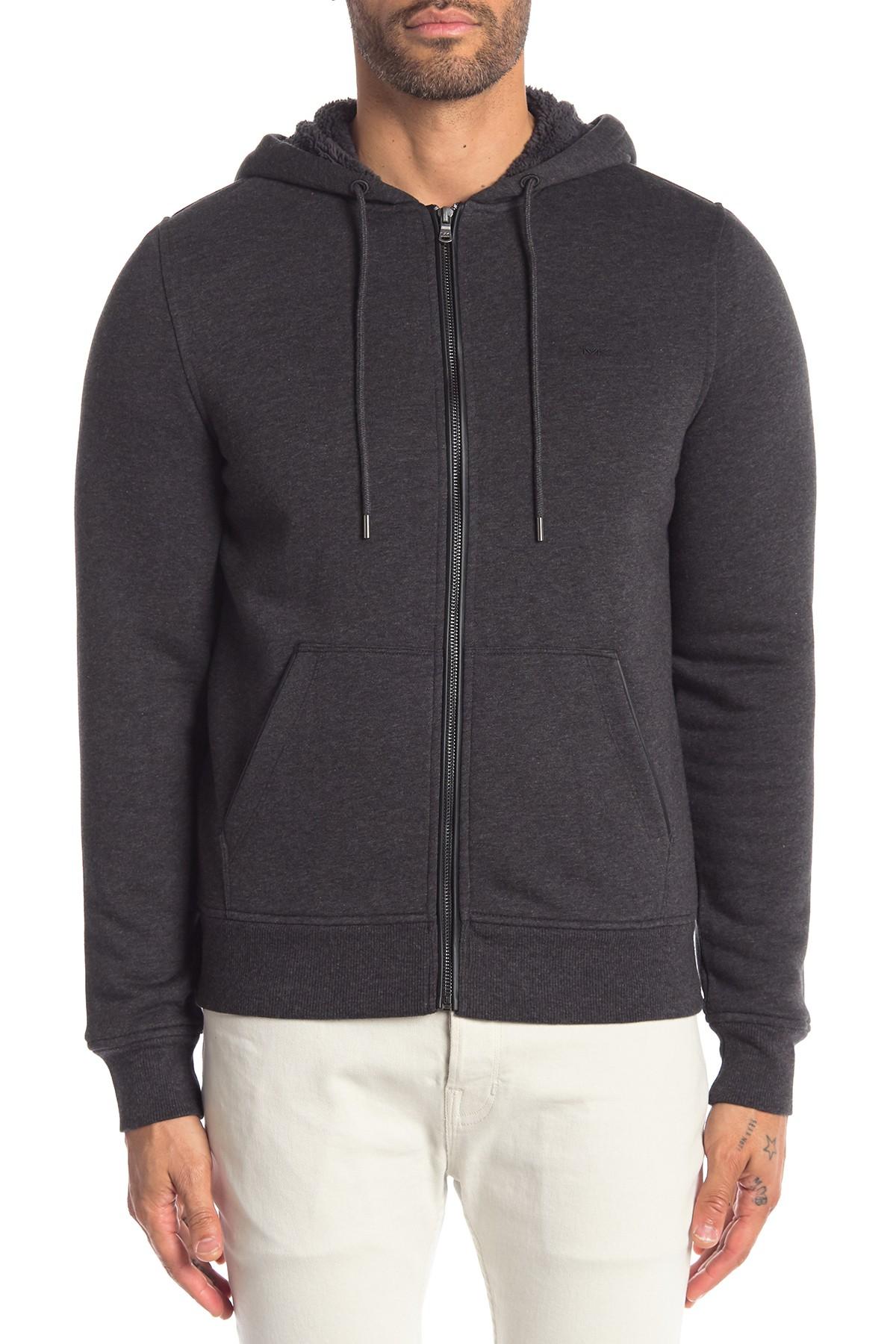 Lyst - Michael Kors Faux Shearling Lined Hoodie With Faux Leather Trim ...