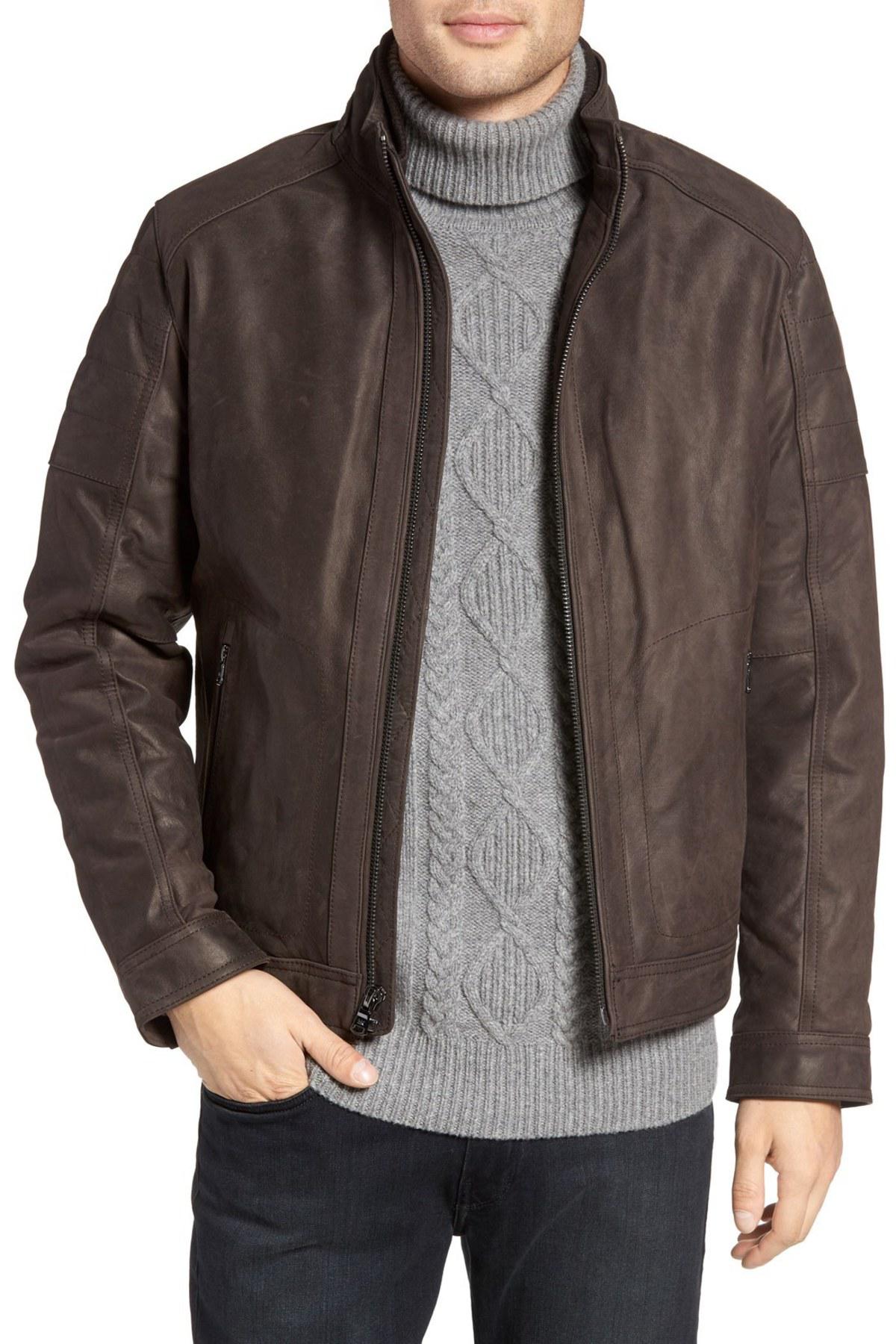 Lyst Michael Kors Faux Shearling Lined Leather Jacket In Brown For Men Michael Kors Men S Brown Faux Shearling Lined Leather Jacket